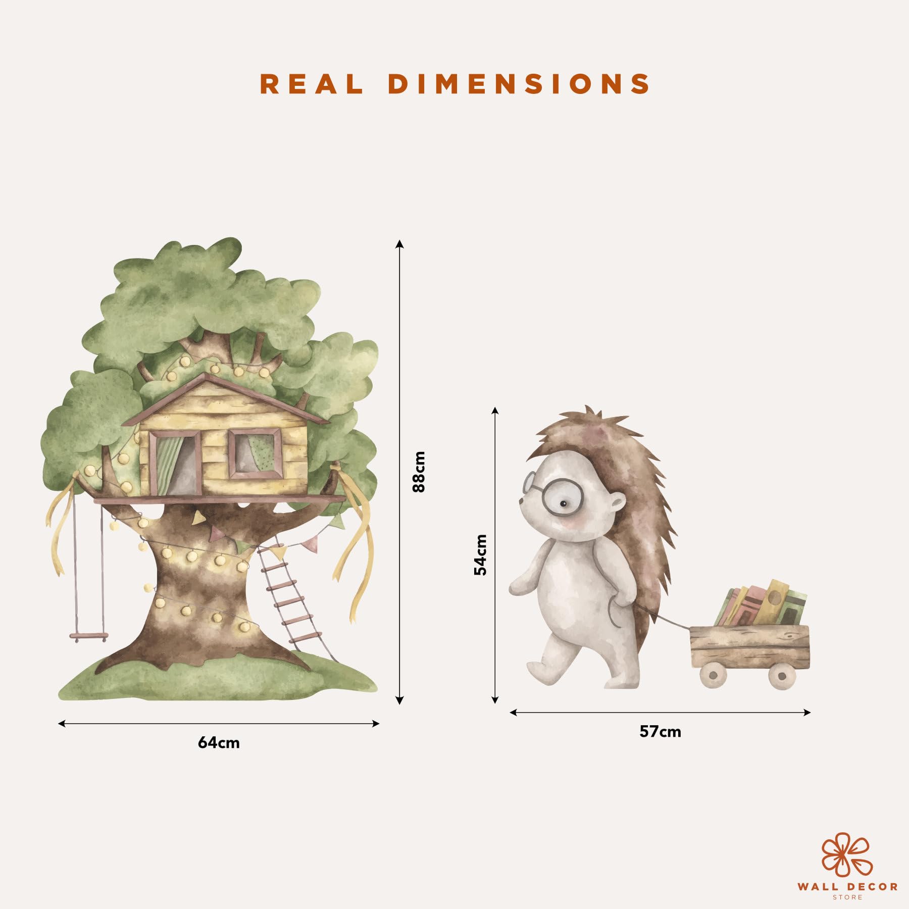 Store Adesivi Murali Bambini con Animali del Bosco: Volpe, Riccio e Casa sull’Albero, Decorazioni Cameretta Woodland Adventures, PVC Opaco, 150 x 96 cm, Made in Italy