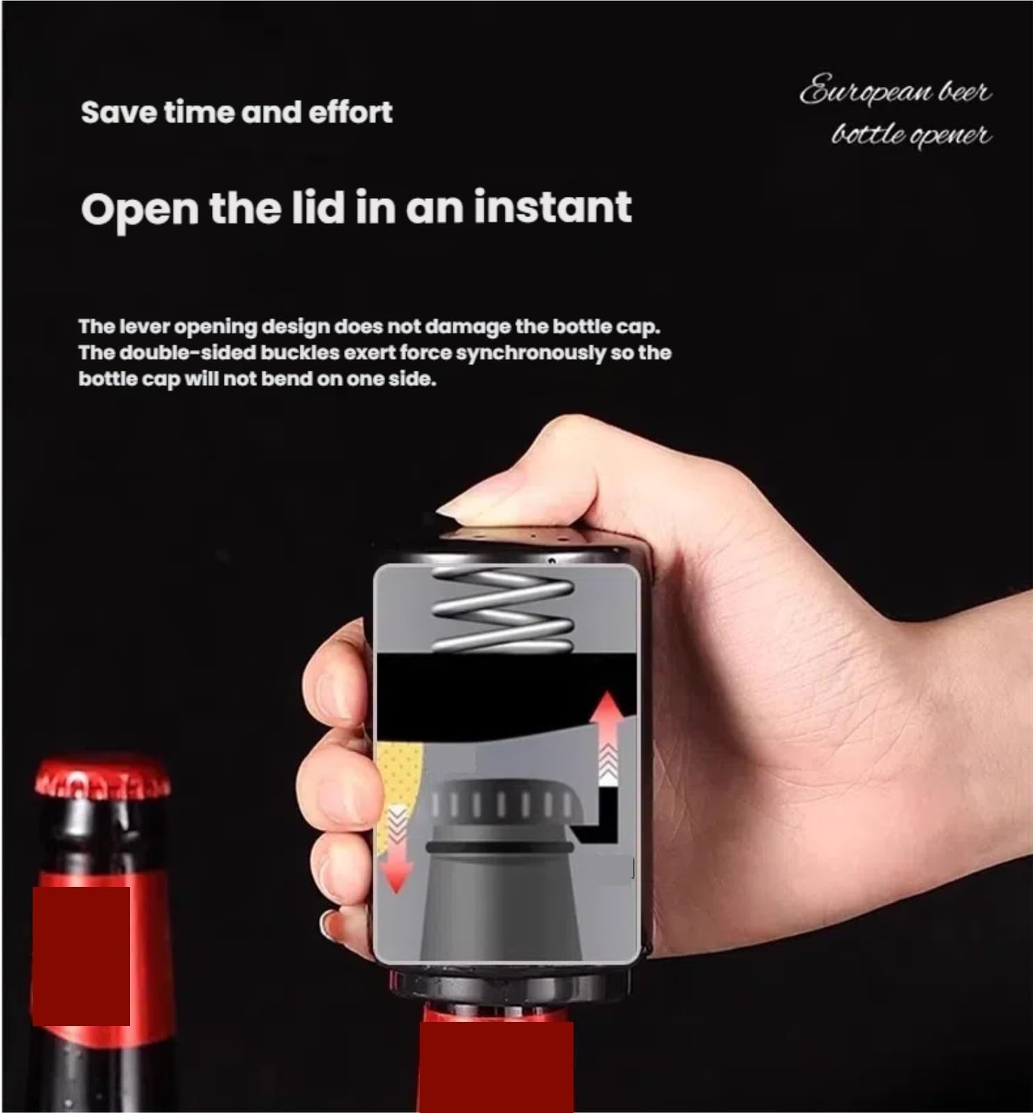 Flaschenöffner Für Küche Bierflaschenöffner Mit Druckmechanismus, Automatischer Edelstahl, Bar-Partyzubehör Bar Camping(Rood)