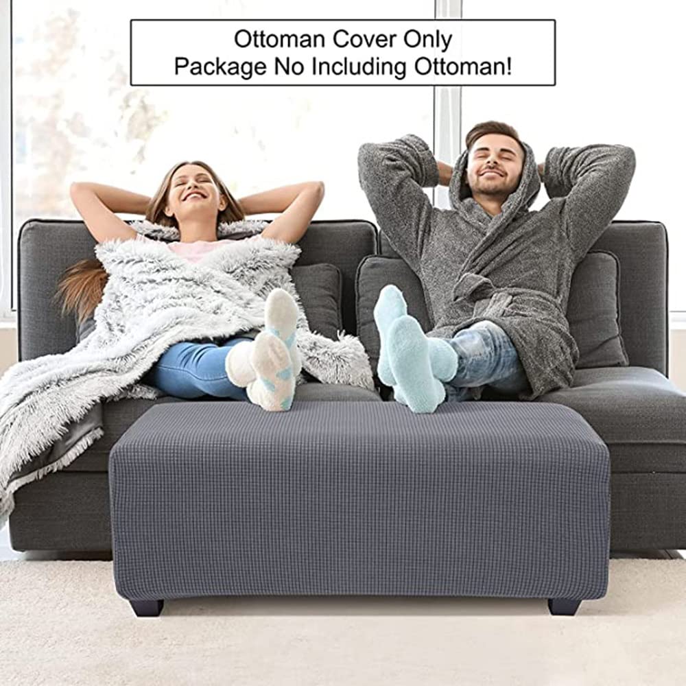 Copri Pouf Elasticizzato Jacquard - Fodera Per Poggiapiedi 80-100cm, Grigio, Lavabile - Protezione Mobili