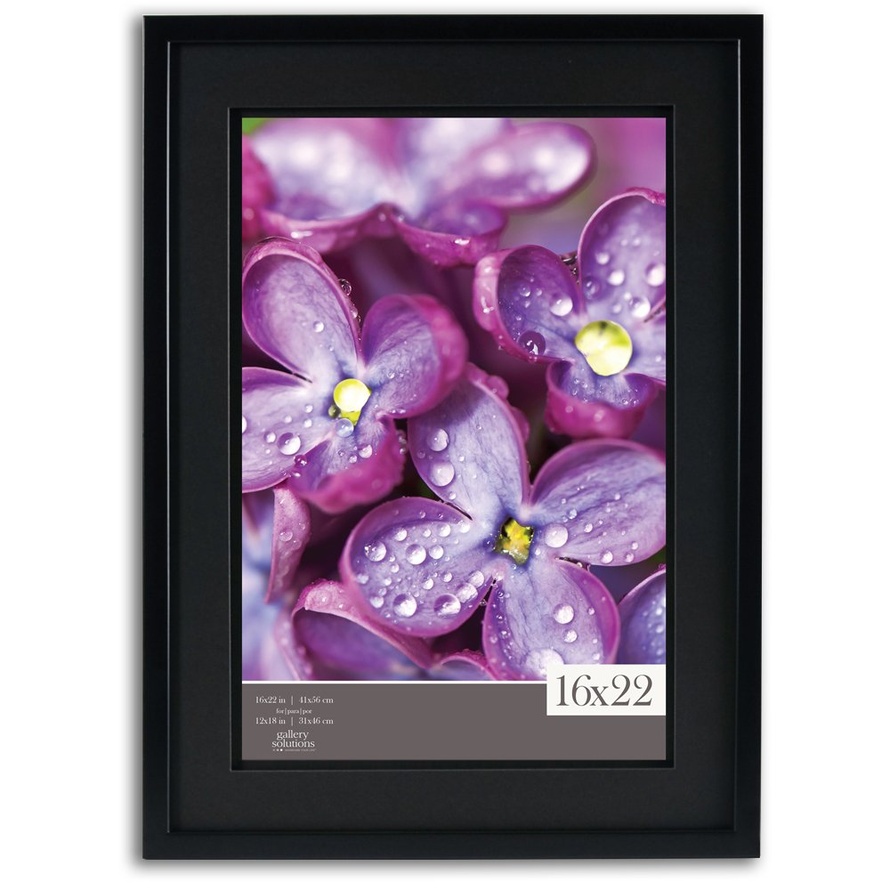 Gallery Solutions16x22 Black Wood Wall Frame with Double Black Mat for 12x18 Image