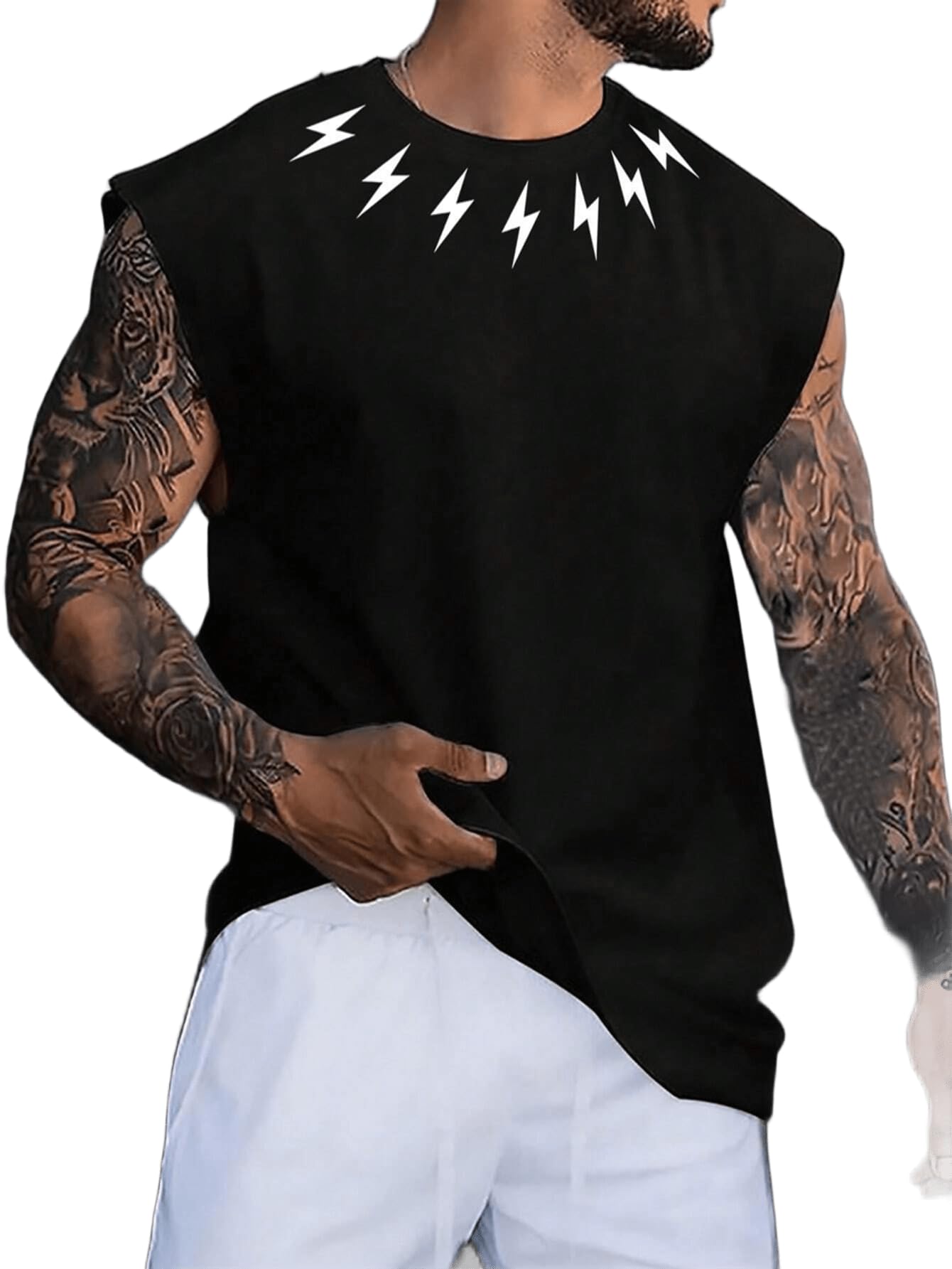 sxv style Men's Sleeveless Tank Top with Flash Necklace Text Printed-picture-22