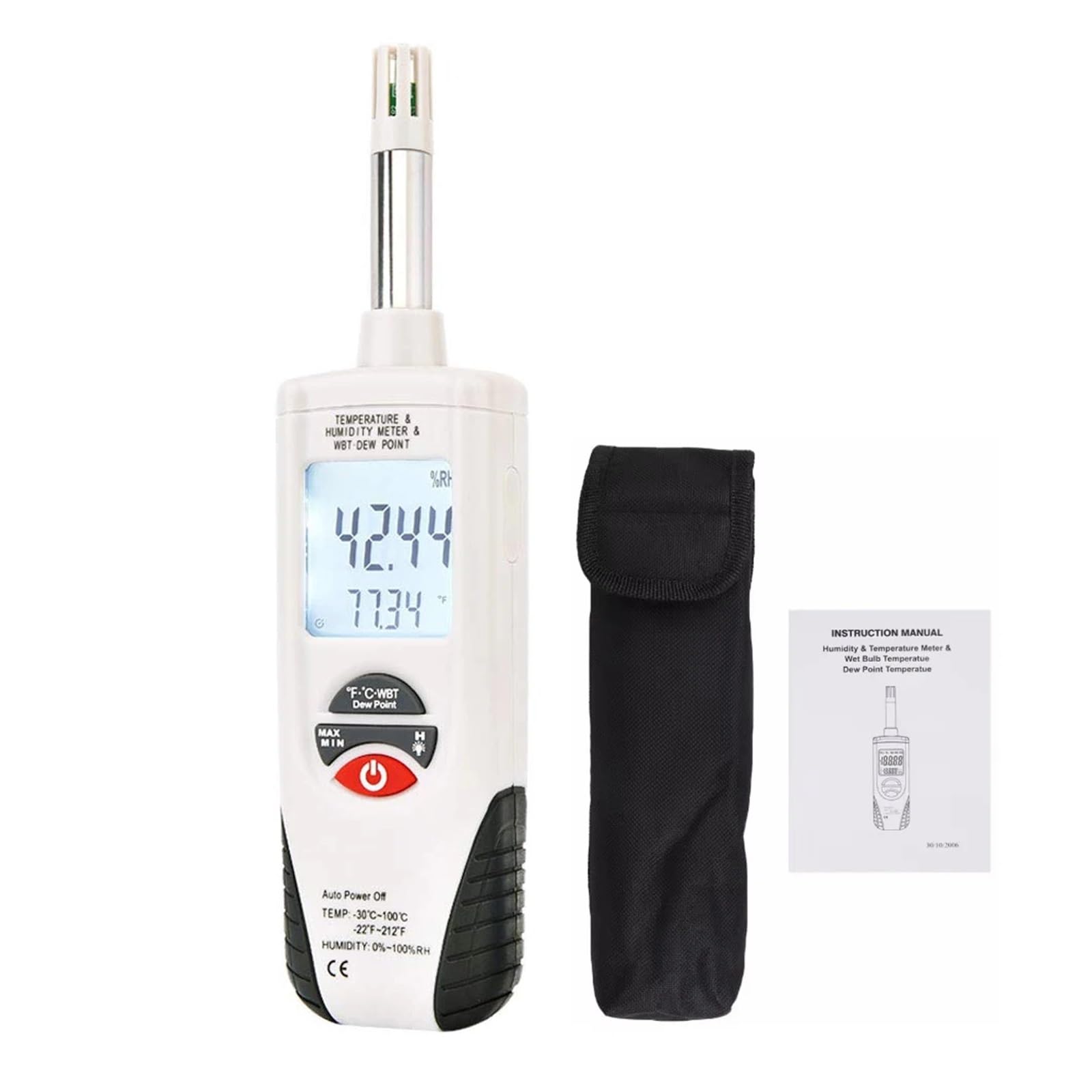 Misuratore Di Temperatura E Umidità Digitale Portatile Con Punto Di Rugiada E Temperatura Del Bulbo Umido, Doppio Display For Temperatura E Umidità