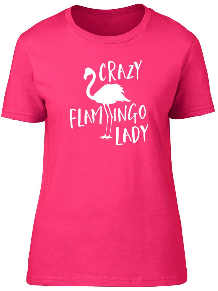 Shopagift Crazy Flamingo Lady Womens Ladies Short Sleeve Fitted T-Shirt Pink