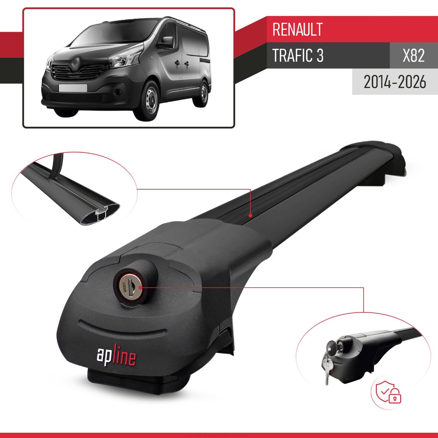 Kompatibel mit Renault Trafic 2014-2023 Relingträger ACE-1 Dachträger 3 Bars Gepackträger SCHWARZ