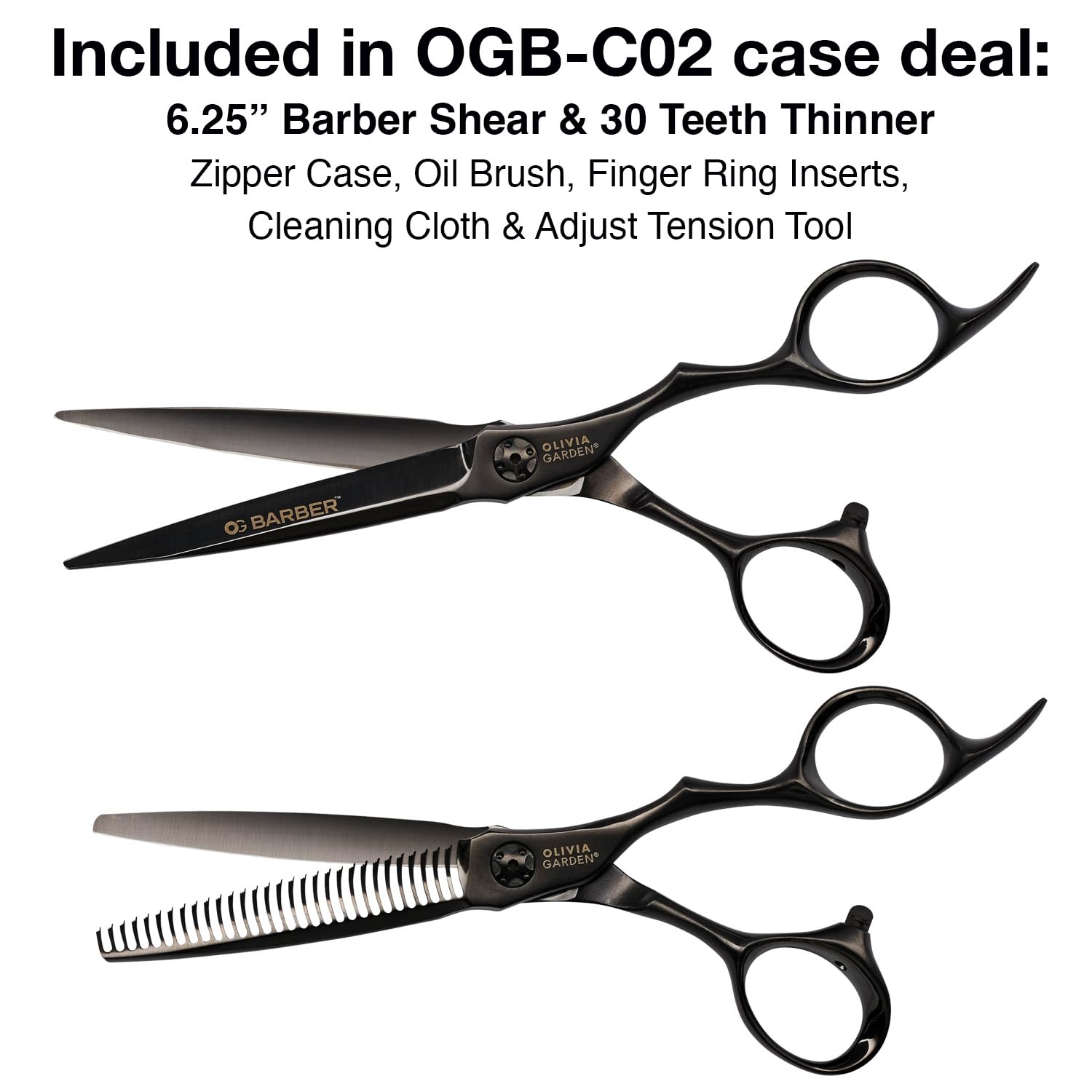 Olivia Garden Barber Shears Intro Kit - Includes Professional Hair Cutting Shears, Thinner, Case, and Accessories - 6.25