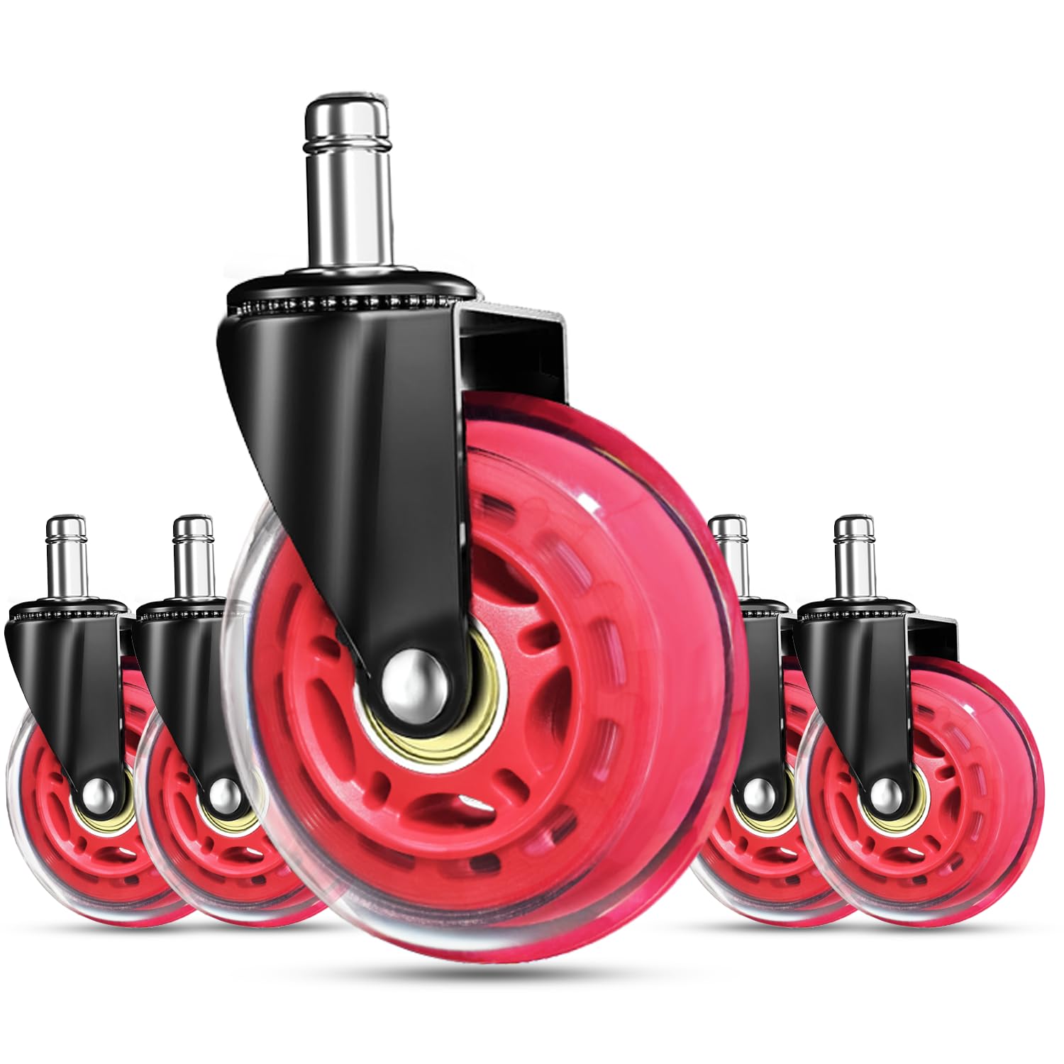 RidRed Gaming Chair Wheels - Heavy-Duty Office Chair Casters with Universal Fit Stem, Noise-Free Rolling (5-Pack, Red) - main product image