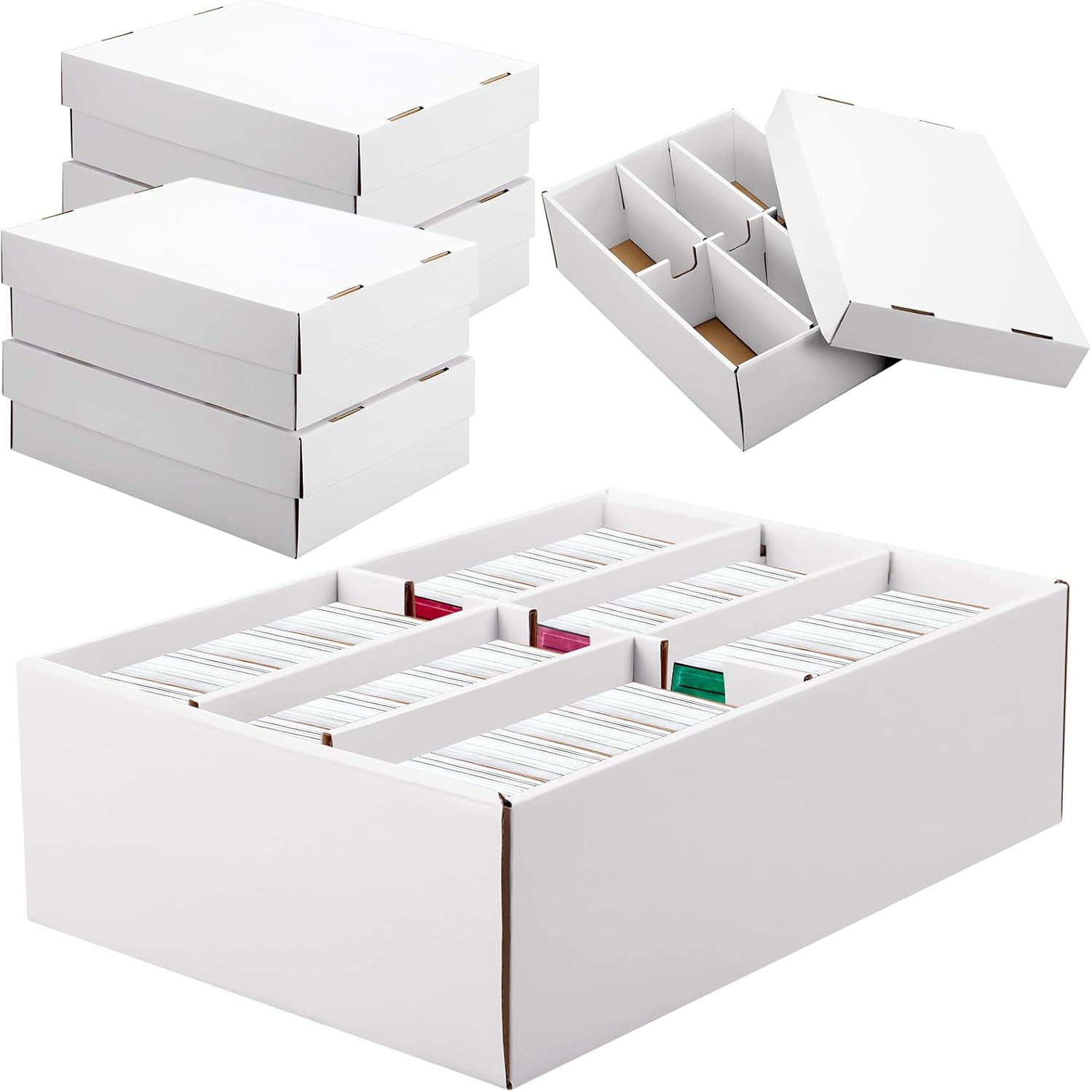 6 Pack 6 Cell Trading Card Storage Box, 2100 Count White Sports Card Storage Box Storage Card Organizer Box for Storing Protecting Organizing Soccer Gaming Basketball Cards