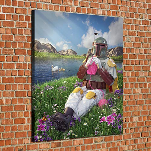 HD Print Oil Painting Home Decor Wall Art on Canvas Boba Fett Knitting Multi-size For Choose (Framed,18x24inch)