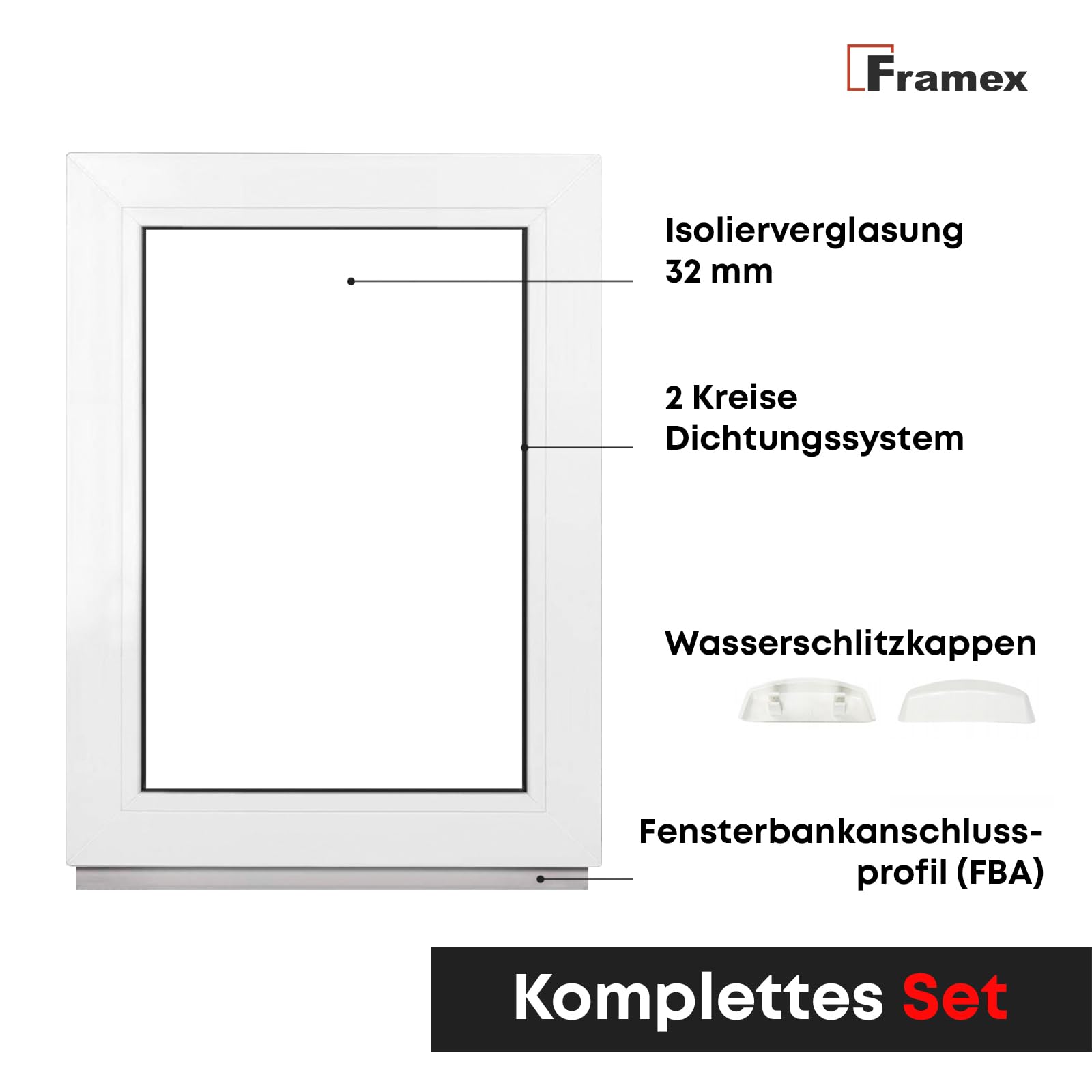 Ventana Para Sótano - Acristalamiento fijo (Fib) Blanco 55 x 115 cm Doble Acristalamiento, Cristal Transparente 32 mm (4/24/4) Ventana/Ventana Para cobertizo/Ventana Ancho x Alto 550 x 1150 mm