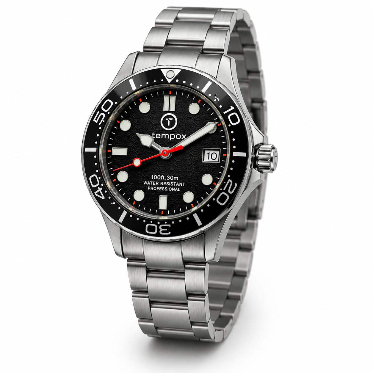 Tempox Reloj Deportivo Profesional para Hombre, Acero Inoxidable, Estilo Diver, Resistente al Agua 30 m, Cuarzo