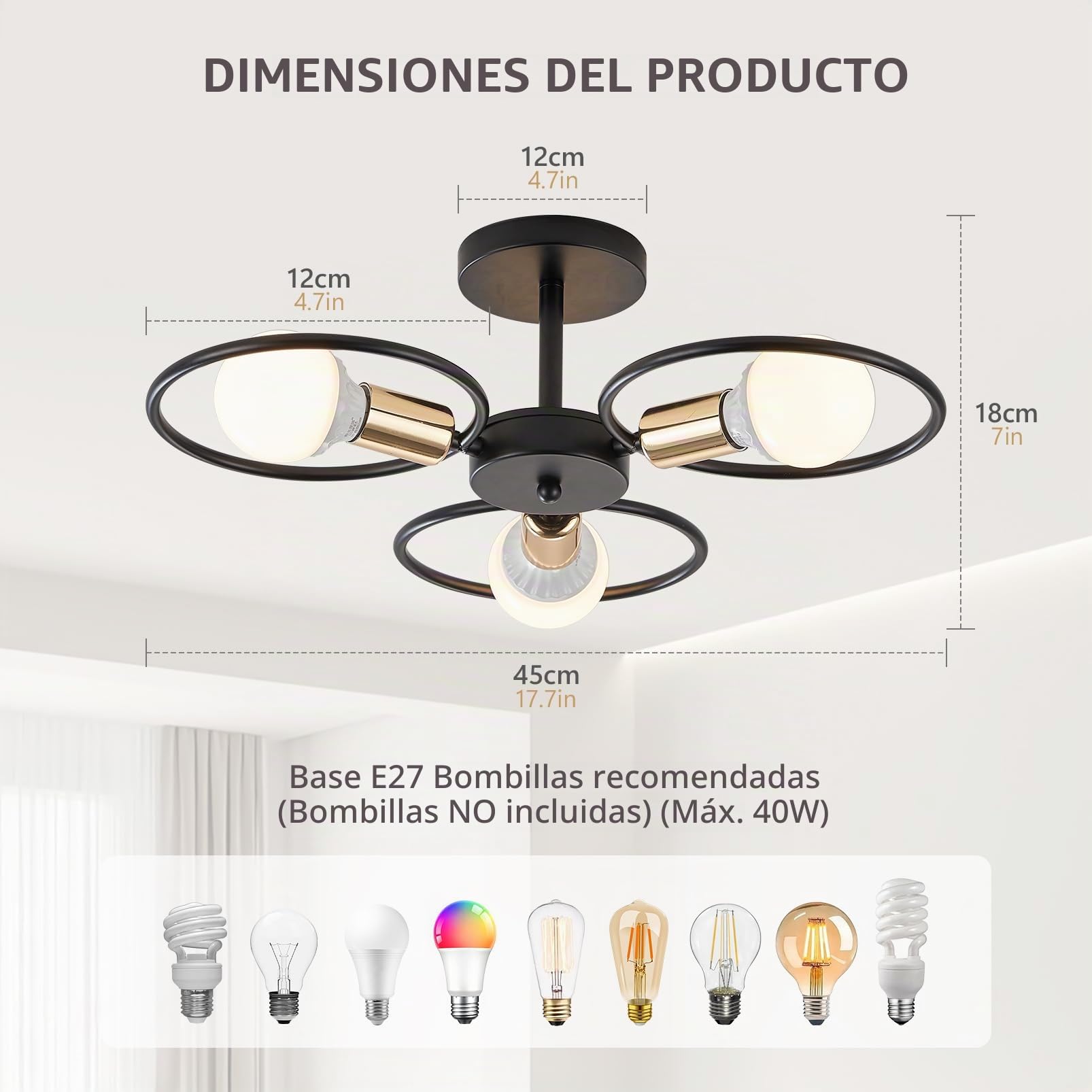 YOODI Lampara Techo Vintage, Lámparas de Araña Industriales Techo de Araña Modernas, Lámparas de Techo Salon con Base E27, Lampara Techo Dormitorio Cocina de Metal (Sin Bombilla)