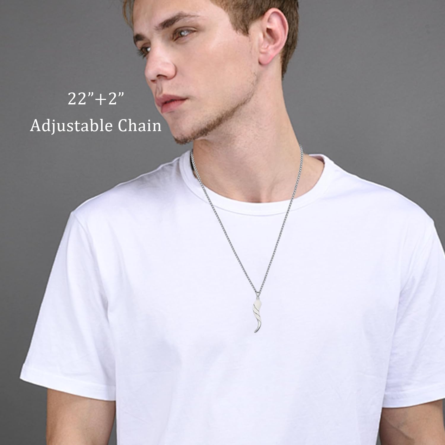 925 Sterling Silver Italian Horn Necklace Good Luck Cornicello Pendant with 22"+2" Stainless Steel Chain - Image 2