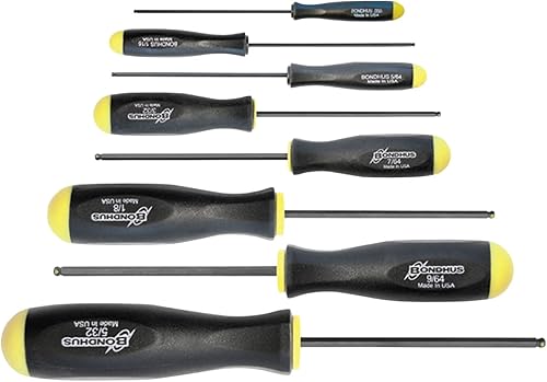 Bondhus 74632 Juego de 8 destornilladores de bola con punta ProHold, acabado ProGuard, tamaños .050-5/32 pulgadas