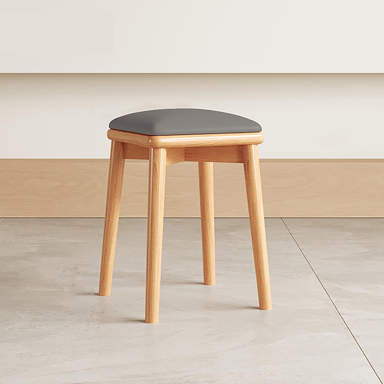 Tabouret de bar en bois massif avec coussin rembourré et structure empilable