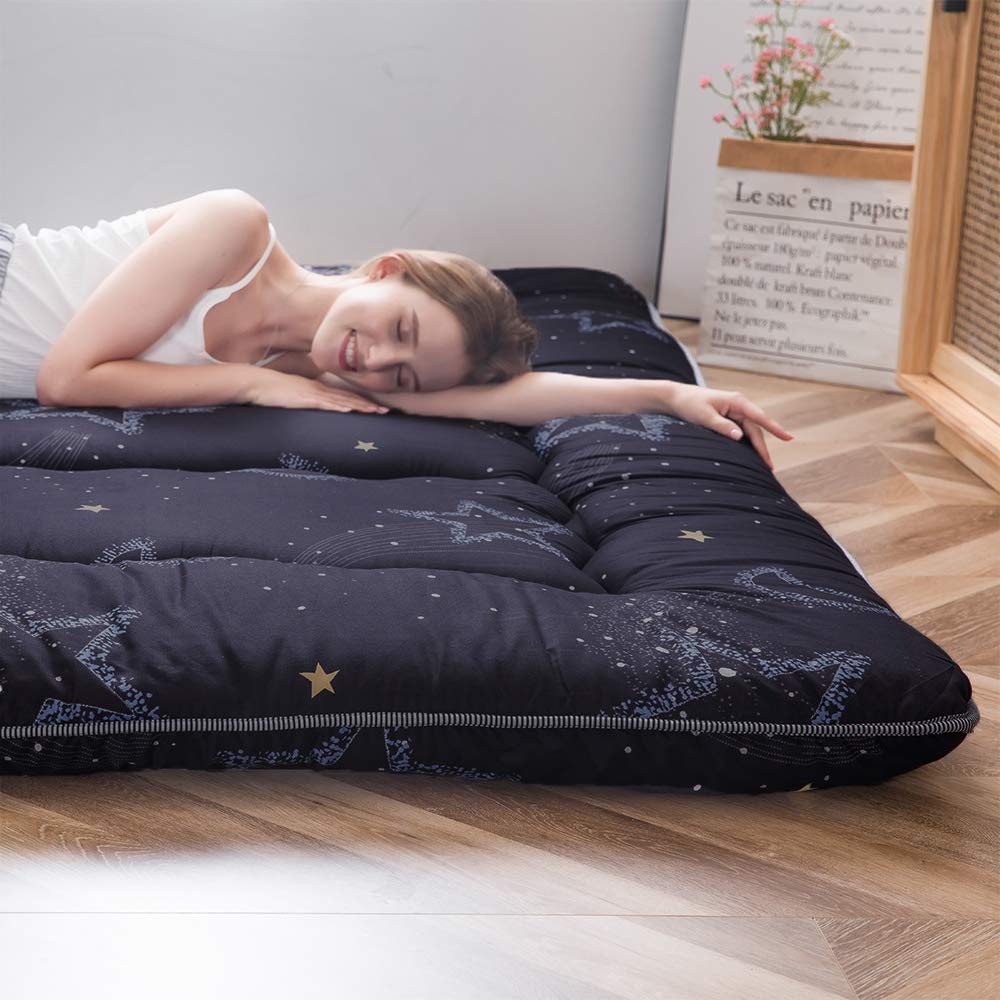 MAXYOYO Materasso futon da pavimento giapponese, materasso tatami spesso, cuscino per dormire, materasso arrotolabile, materasso arrotolabile, materasso, letto da pavimento, cuscino (luna e stella