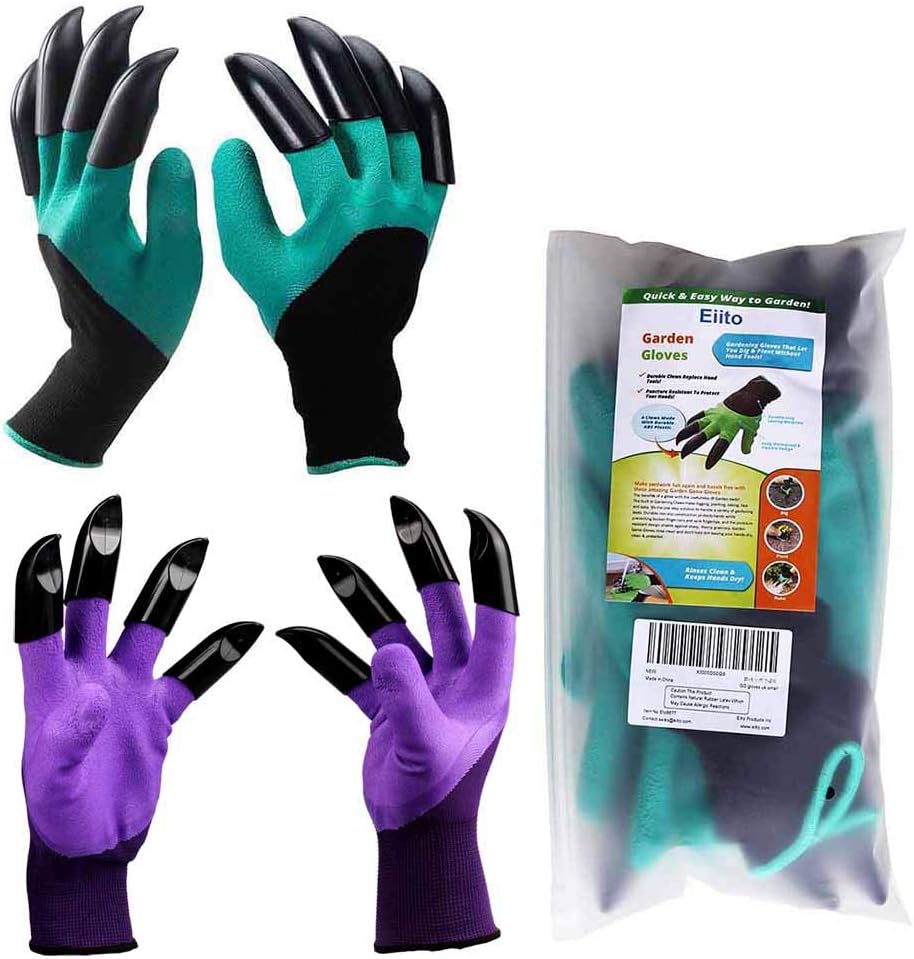 Eiito Garden genie gloves (2 pairs Green and purple), gardening gloves Left Right-8 claws easy to dig