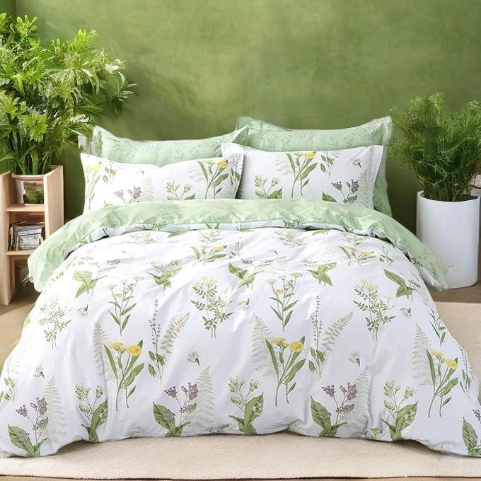 Miniatura 3 de FADFAY - Juego de cama de algodón con hojas verdes