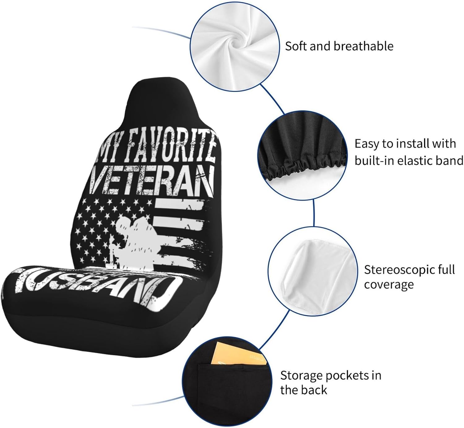 My Favorite Veteran is My Husband Car Seat Cover Front Seat Protector Covers Car Decor Universal Fit for Truck SUV 1