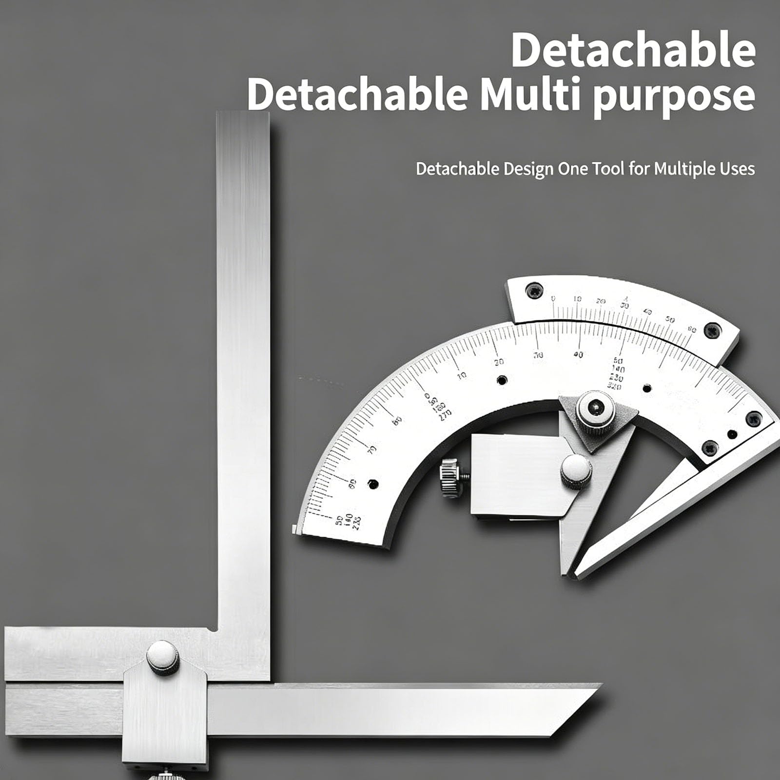 Rapporteur d'angle Universel, 0-320°, Conception Détachable, Acier Inoxydable Et Acier Au Carbone, pour L'usinage, Le Travail du Bois Et L'ingénierie