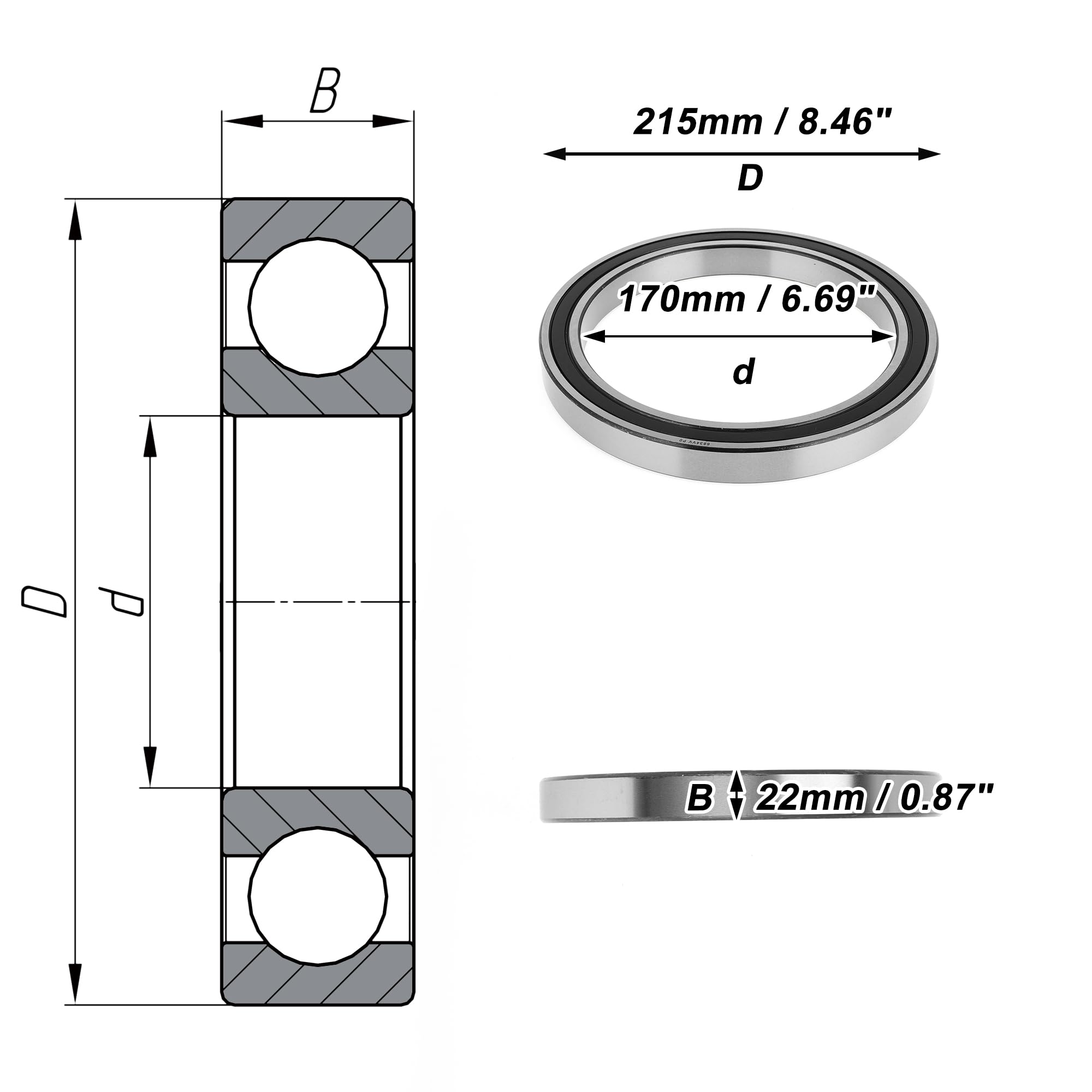 A ABSOPRO Roulements À Billes 6834VV P0 Double Joint Caoutchouc 1PC