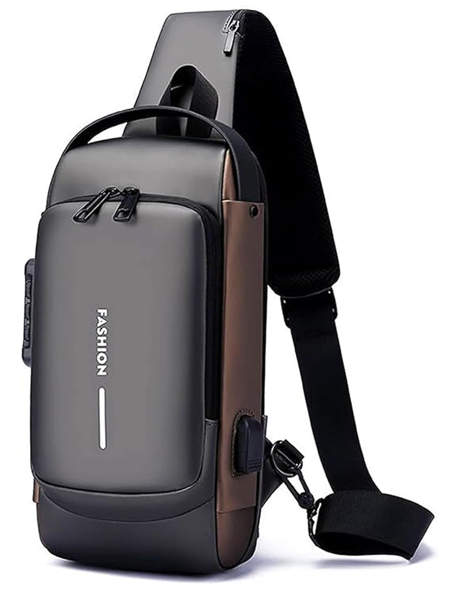 PU Leather Bag, Anti-Theft Sling Backpack with USB Charging Port, Single Shoulder Bag, Crossbody Chest Bag for Men, Women, Waterproof, Travel Shoulder Sling Bags