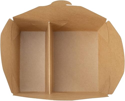 Miniatura 10 de Restaurantware Bio Tek - Contenedores de papel de 47 onzas para llevar, 200 cajas de papel kraft de 2 compartimentos, cierre de bloqueo de pestañas