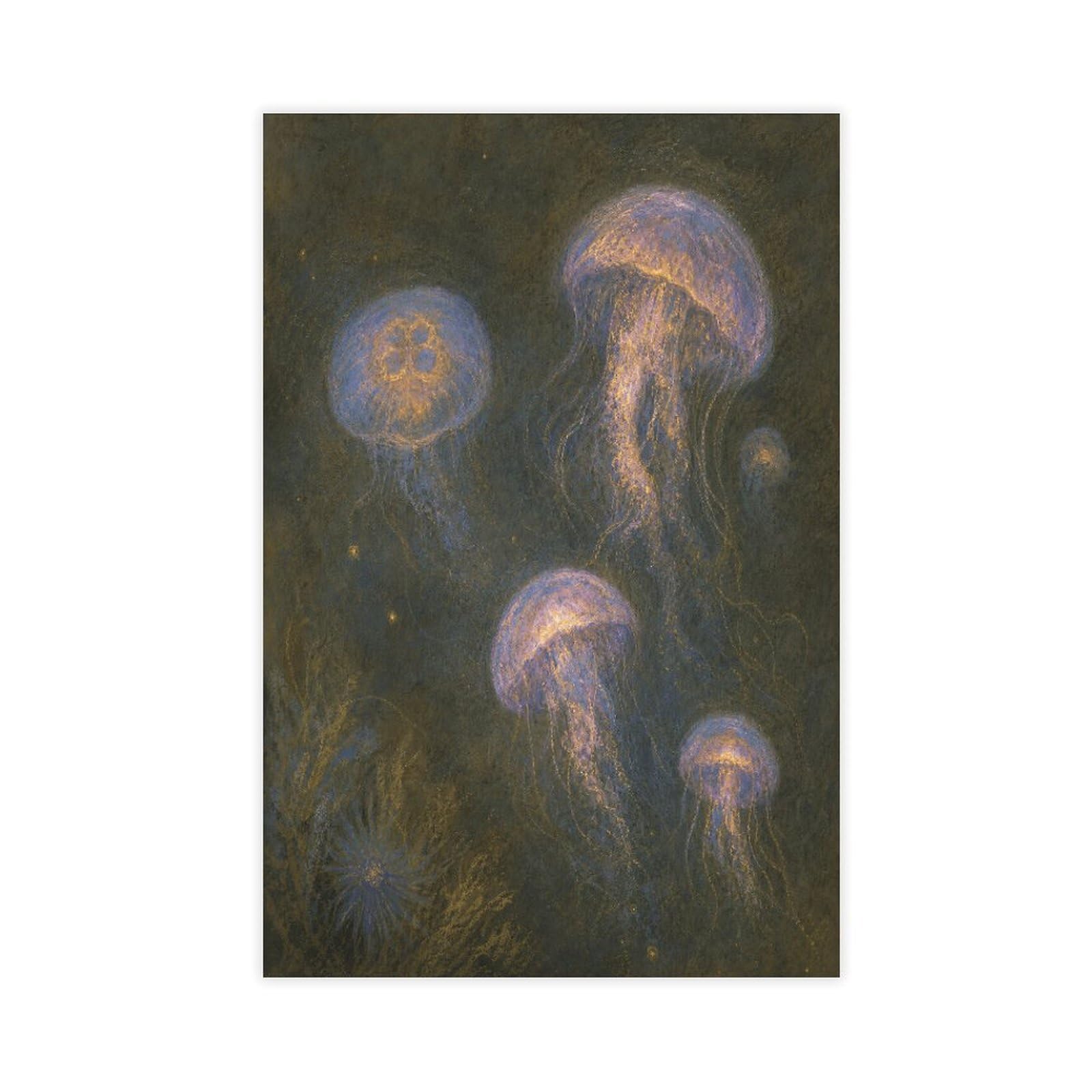 W7c8u2x3 Unframe-Style-15 Glowing Jellyfish Canvas Wall Art, Realistic Illustration