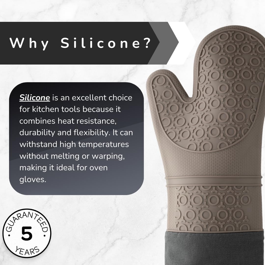 Silicone Double Oven Gloves Grey Stripe Steam Proof, Waterproof Heat Resistant (Upto 250C/480F). Safe From Boiling Water & Hot Oil. Machine Washable, BPA & Phthalate Free. 5 Year Guarantee. - Image 4