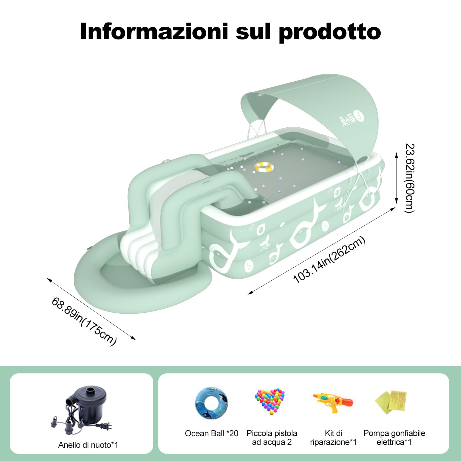 Ergocar Piscina Estiva La Piscina Gonfiabile All'Aperto è Dotata Di Scivolo Incorporato. Piscine Fuori Terra Per Bambini e Adulti. Piscina Ricreativa Per l'Intrattenimento Familiare