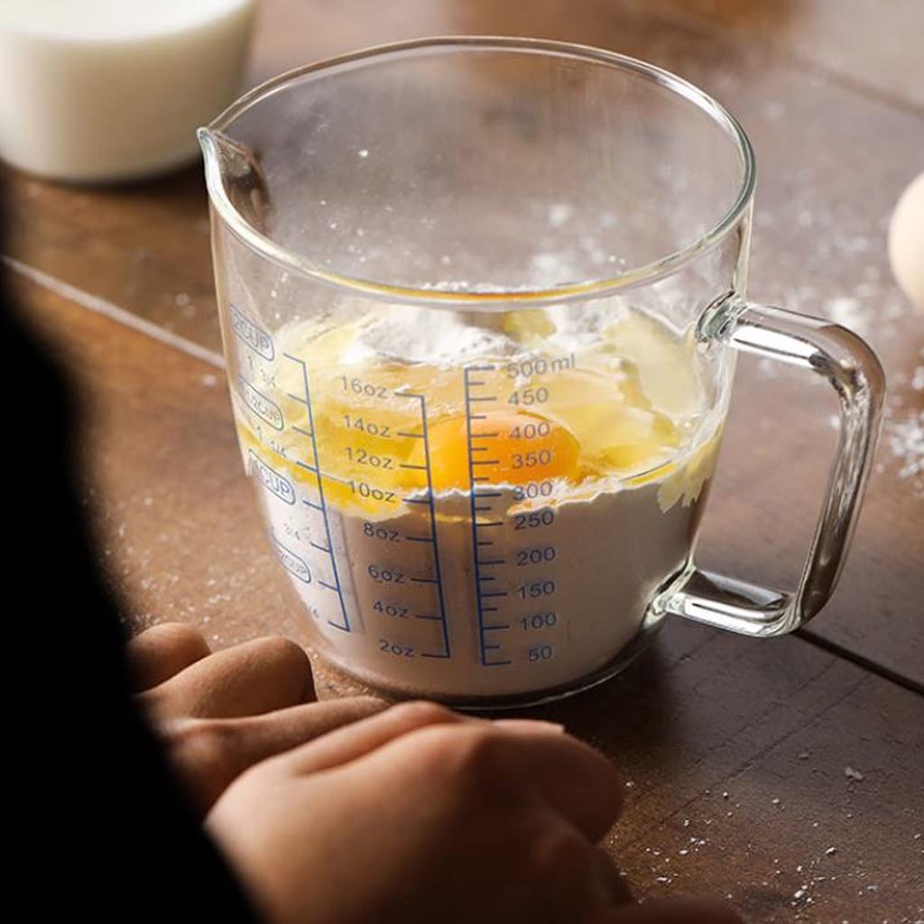Lot de 2 Tasses à mesurer en Verre pour Lait battu avec poignées Tasses à Lait graduées pour Petit-déjeuner Chauffage au Micro-Ondes Tasse à Une Seule Couche (500 ML (2 pièces))