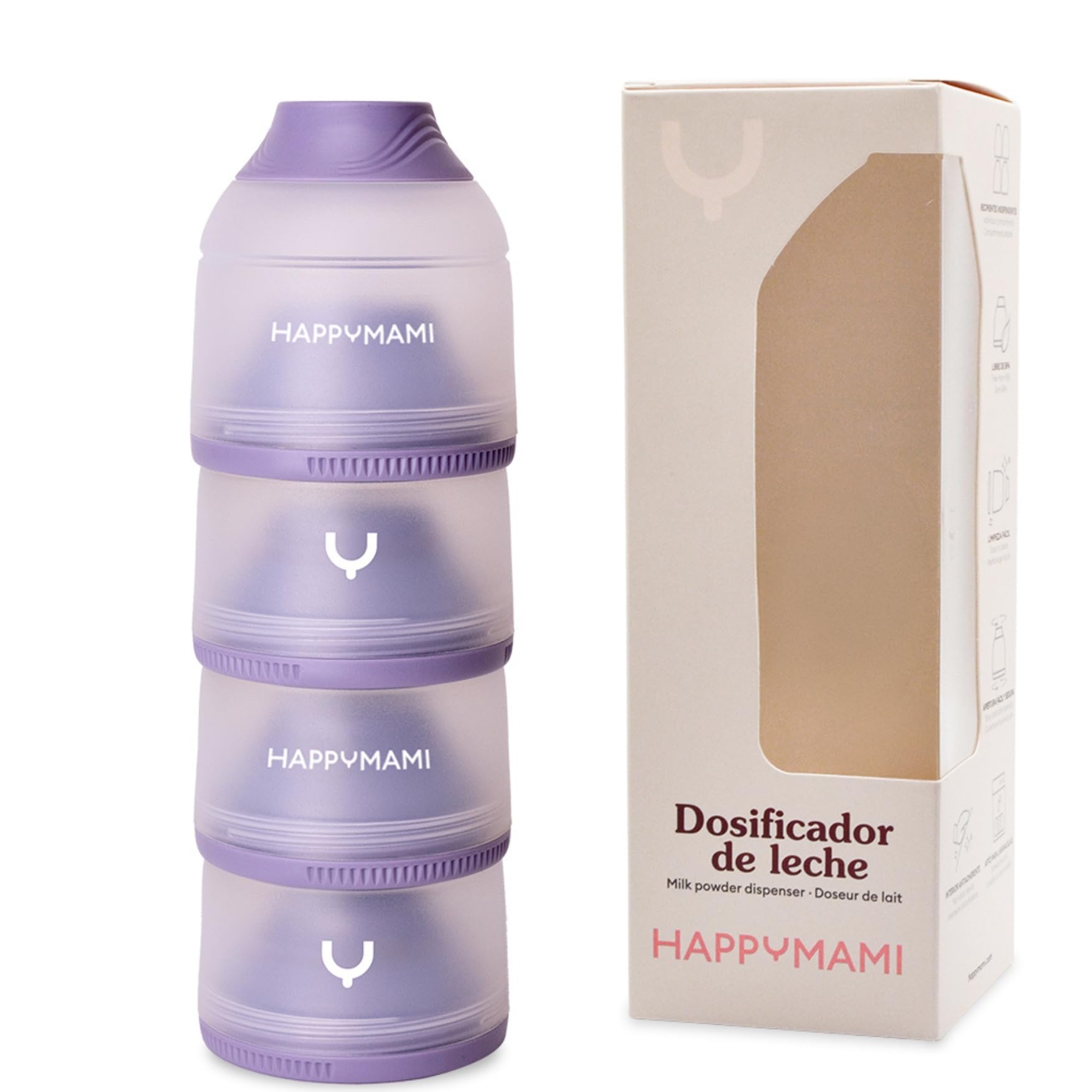 Dosificador de Leche en Polvo o Cereales, 4 Compartimentos Portátiles de 360ml cada uno, Fácil de Llevar, Apertura Sencilla, Superficie Interior Antiadherente