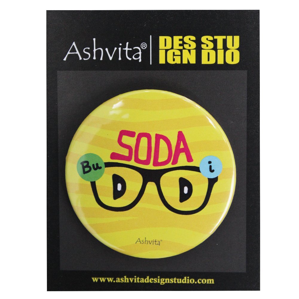 Ashvita Design Studio - Soda Buddi - Circular Plastic Button Badge With Pin - 58 mm/Glossy Finish/Scratch Ressistant