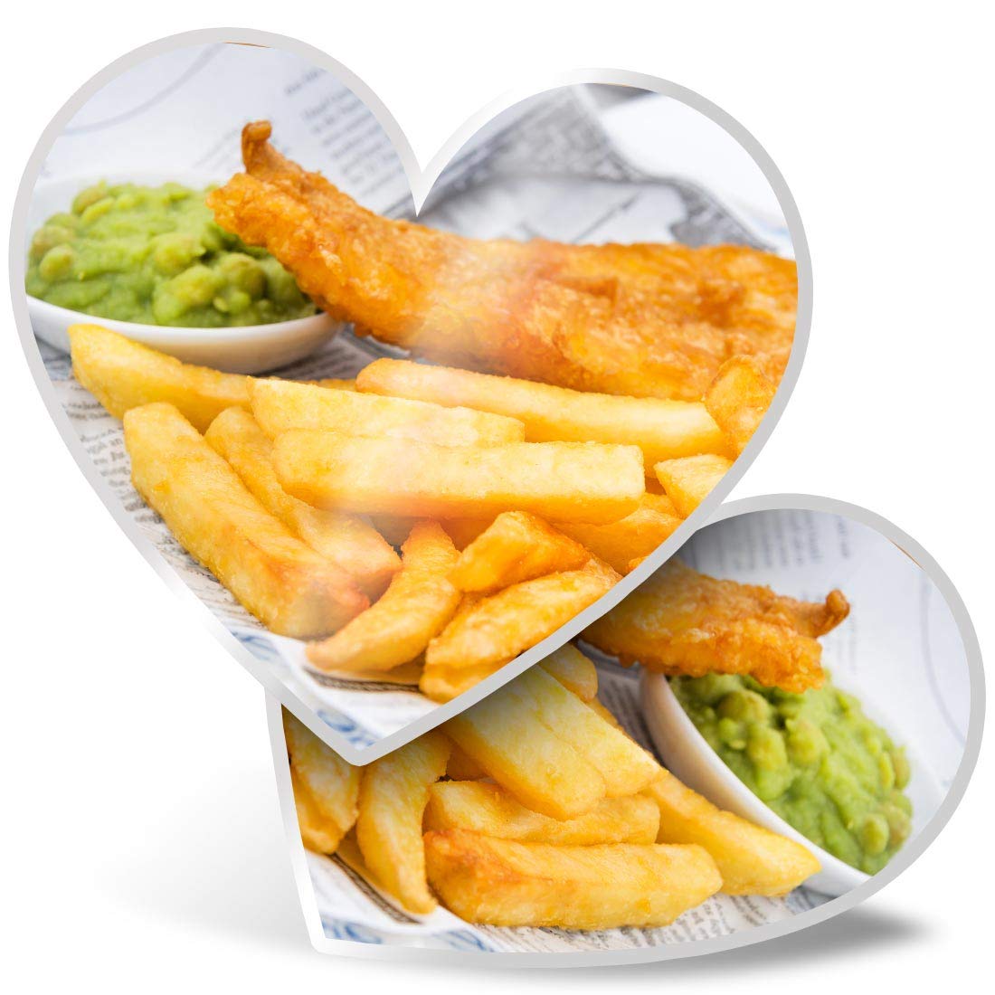 2 x 7.5cm Heart Stickers - Fish & Chips Food British Seaside Decals 21529