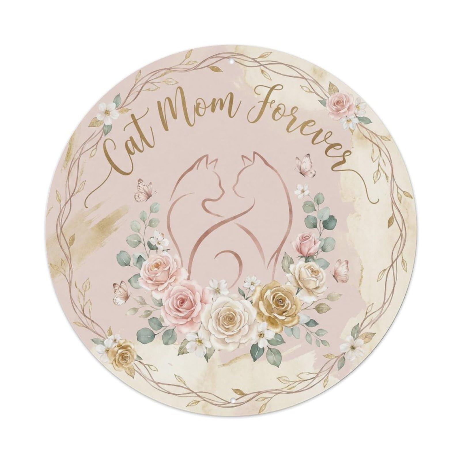Vintage Cat Mom Forever Bedroom Decor Metal Tin Sign Plaque Wall Decor for Cafe, Club, Garden Round Metal Poster 8x8Inch