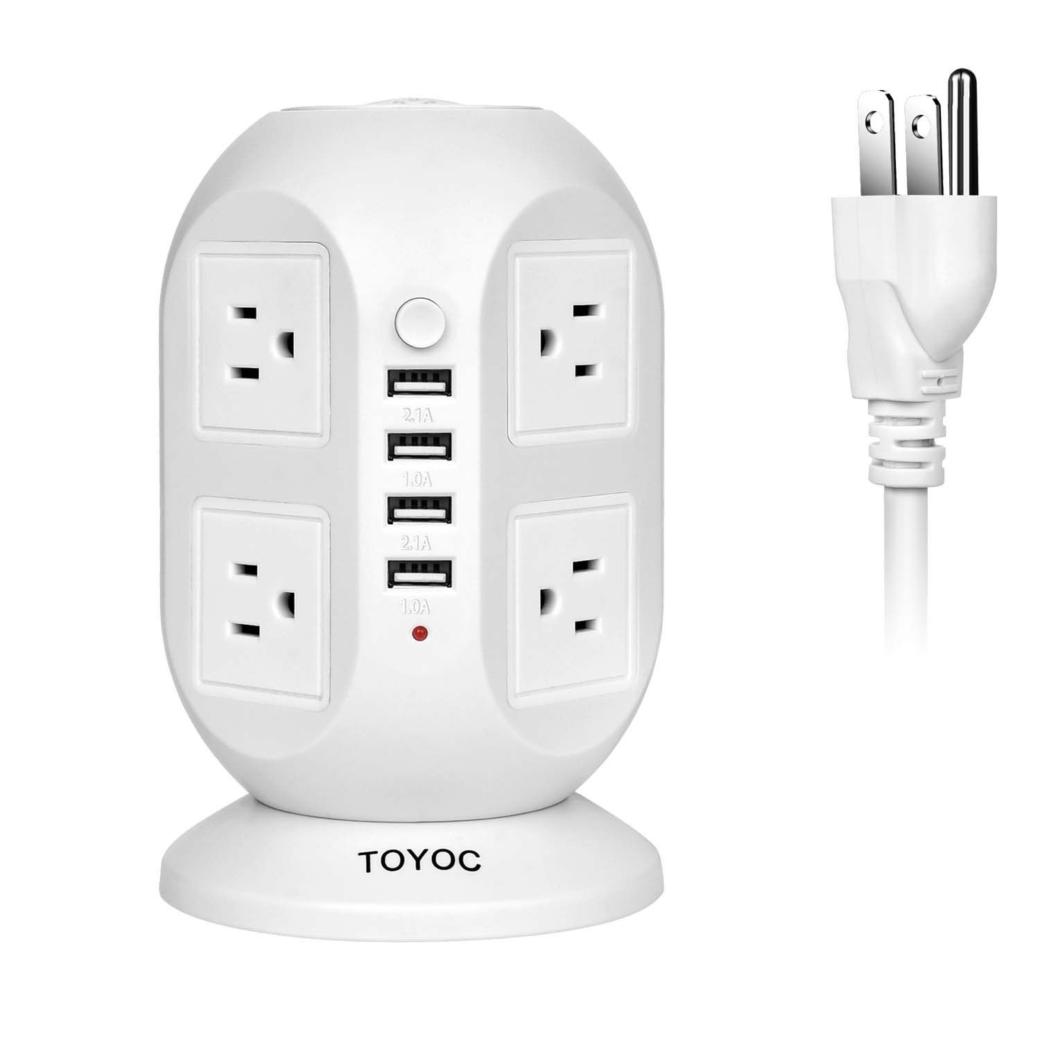 Tower USB Power Strip,TOYOC 8 Outlet Surge Protector with 4 USB and 3m/9.8ft Extension Lead