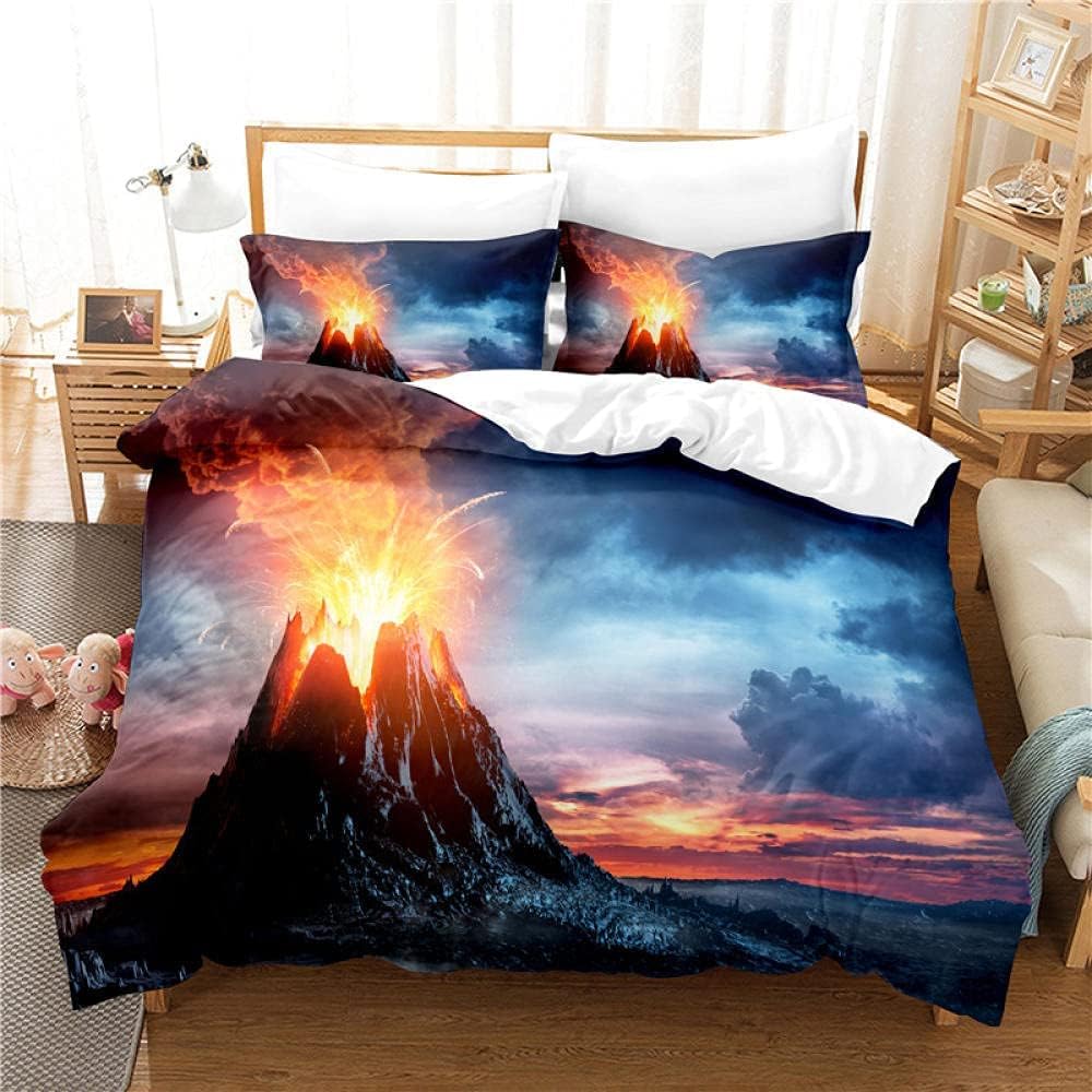 Qiwagu Natural Disaster Single Duvet Cover, Reversible Volcano Quilt Cover with Pattern, Bedding Set Soft Microfibre with Zipper Closure, Washable Comforter Cover and Pillowcase, 135x200 cm, CGD8
