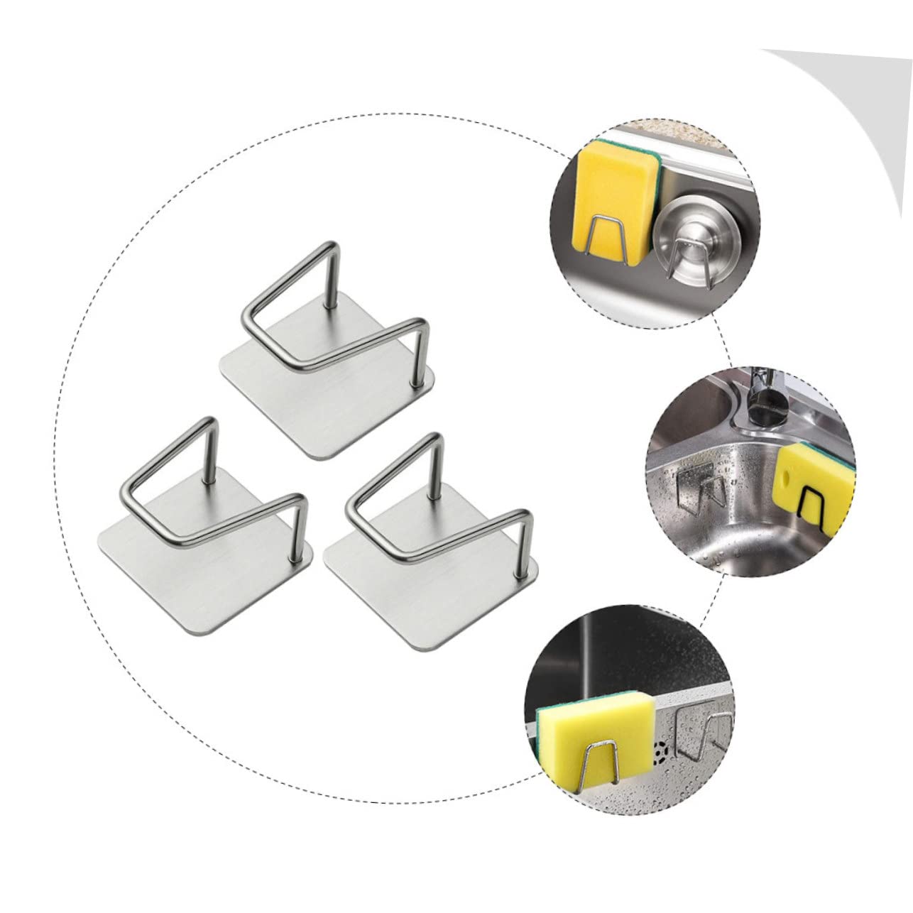 KICHOUSE 3pcs Kitchen Sponge Rack Punch Stainless Steel Storage Racks Wall Mount Utensil Holder for Quick Drainage and Design for Organized Kitchen Use