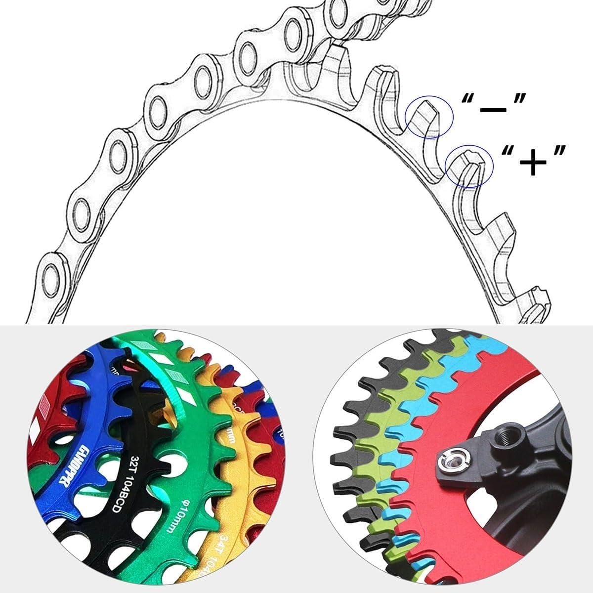 Guarnitura Single Speed ​​30T 32T 34T 36T 38T 152mm /165mm /170mm Pedivelle quadrate 104 BCD Guarnitura per Bici Single Speed, Bici a Scatto Fisso, Bici da Pista (Colore: Rosso, Mi