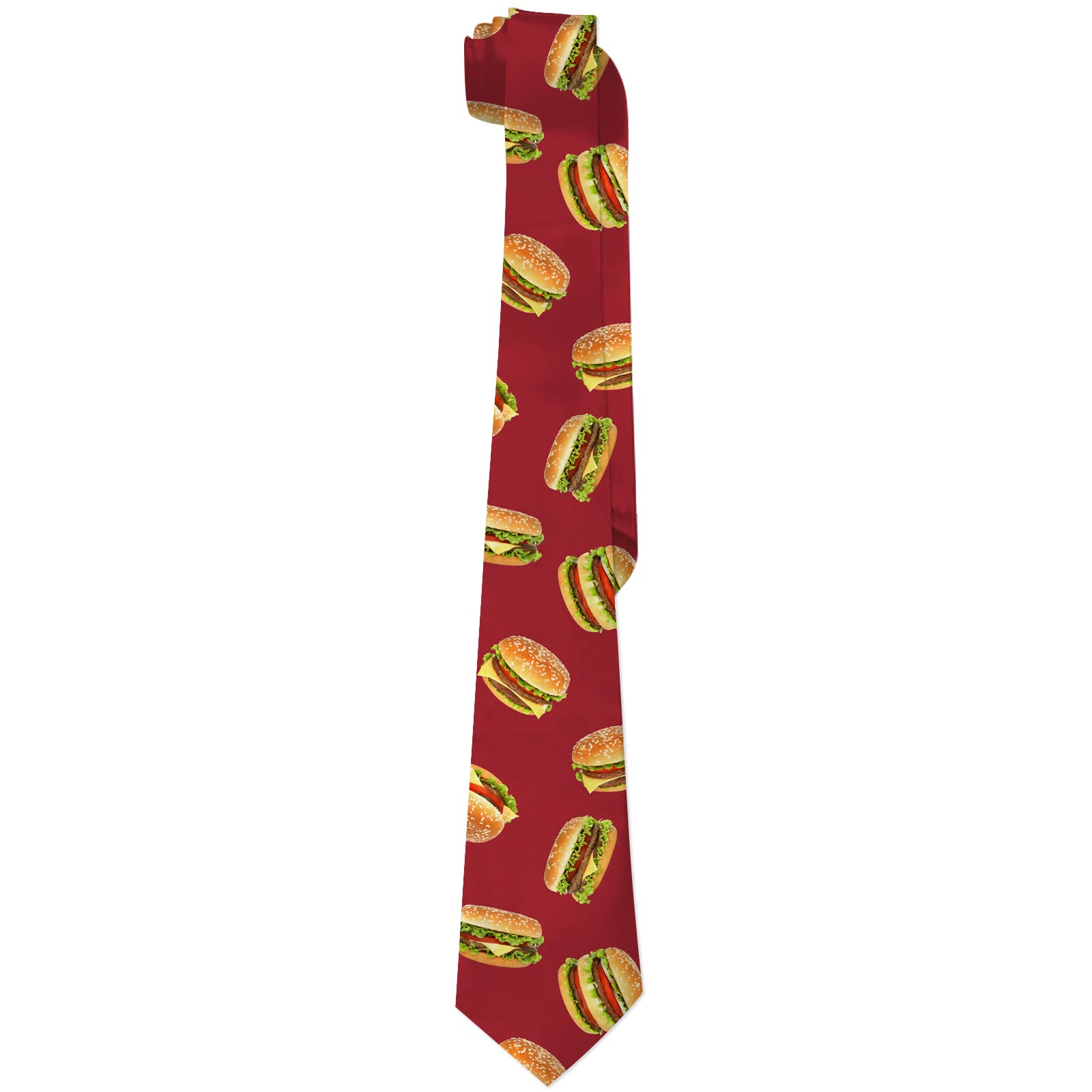 DOINBEEFunny Hamburger Ties for Men,Crazy Red Hamburger Printed Slim Silk Necktie,Fun Hamburger Costume Neck Tie,Novelty Holiday Party Gift Ties for Men Boy