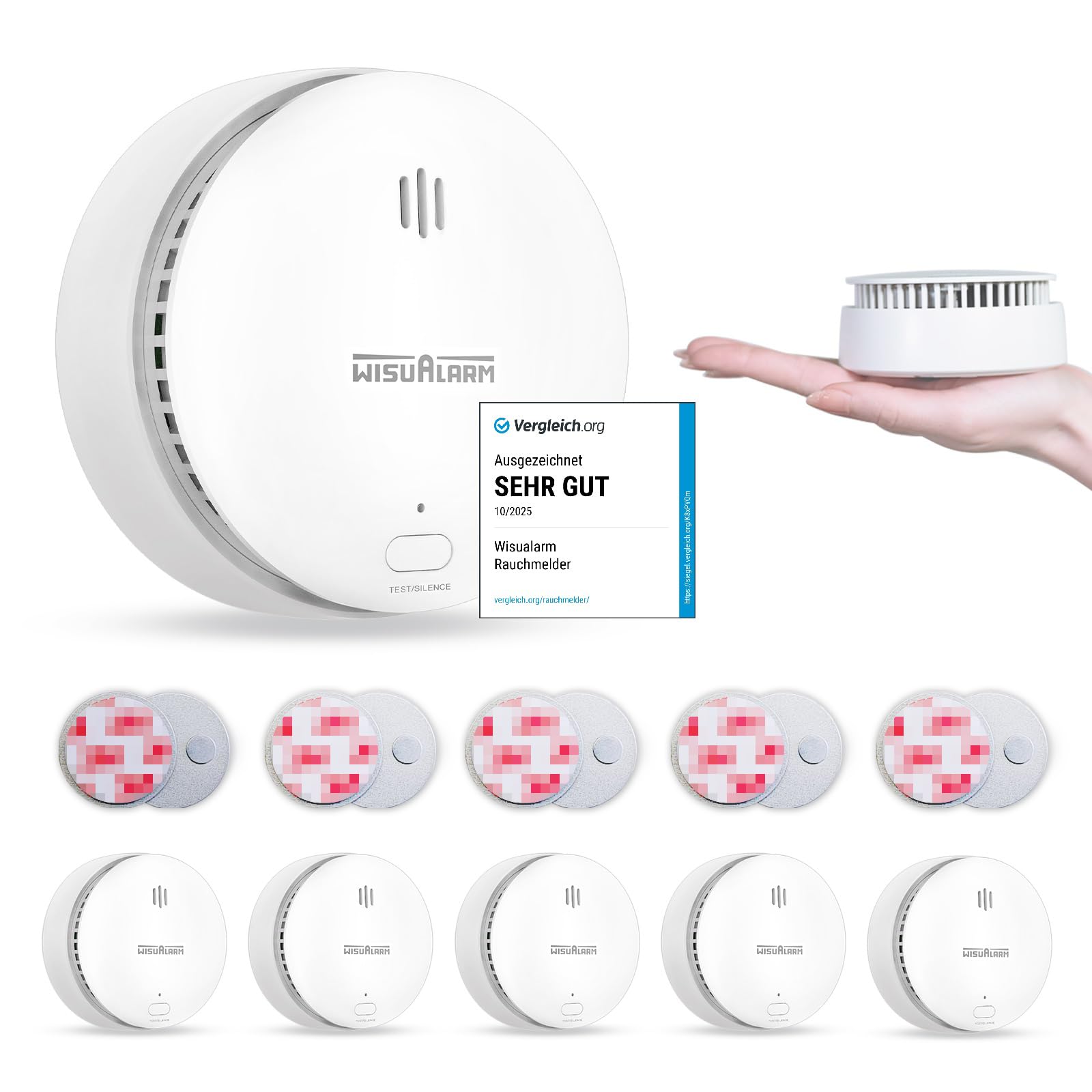 Smoke Alarms for Home, 5 Pack Smoke Alarms,10 Years Replaceable Battery Smoke Alarm, Fire Alarm with Silence/Test Button, Alarms Can Be Mute by Any Remote Control, Conforms to EN 14604 Standard