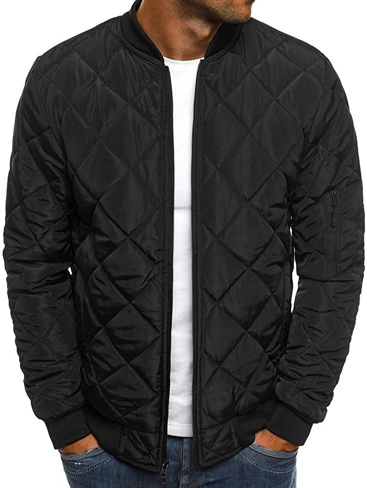 Pengfei Mens Diamond Quilted Jackets Bomber Varsity Chunky Winter Fall Casual Coats Outwear