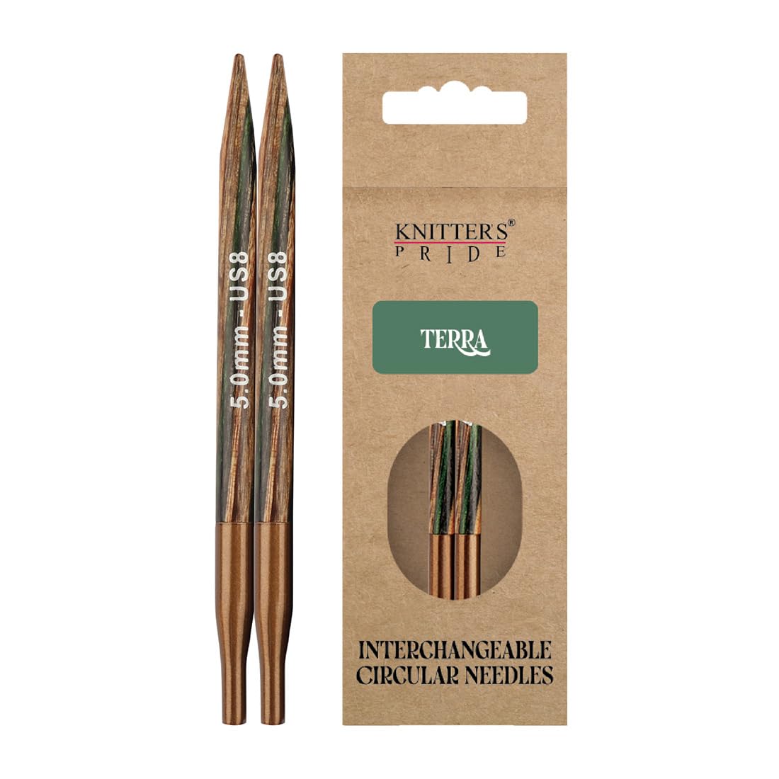 Knitter's Pride Green/Brown Terra Interchangeable Knitting Needle Tip 5.00 Mm 13 Cm - 1 Tip