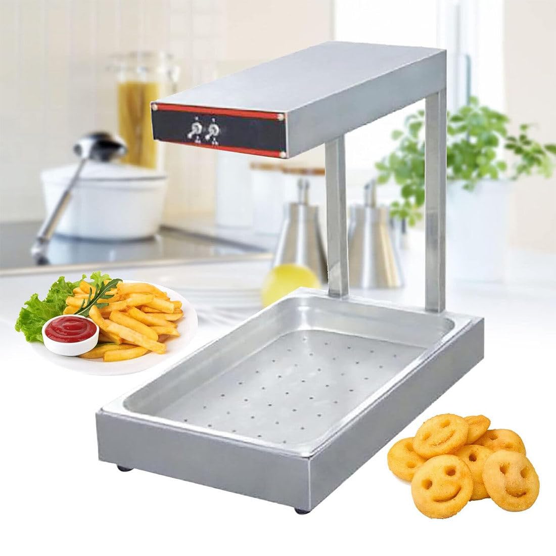 ZHJOPP French Fry Heat, 1000W Stainless Steel Food Warmer for Fries and Fried Chicken, for Fry Dump Stations, Commercial Use Food