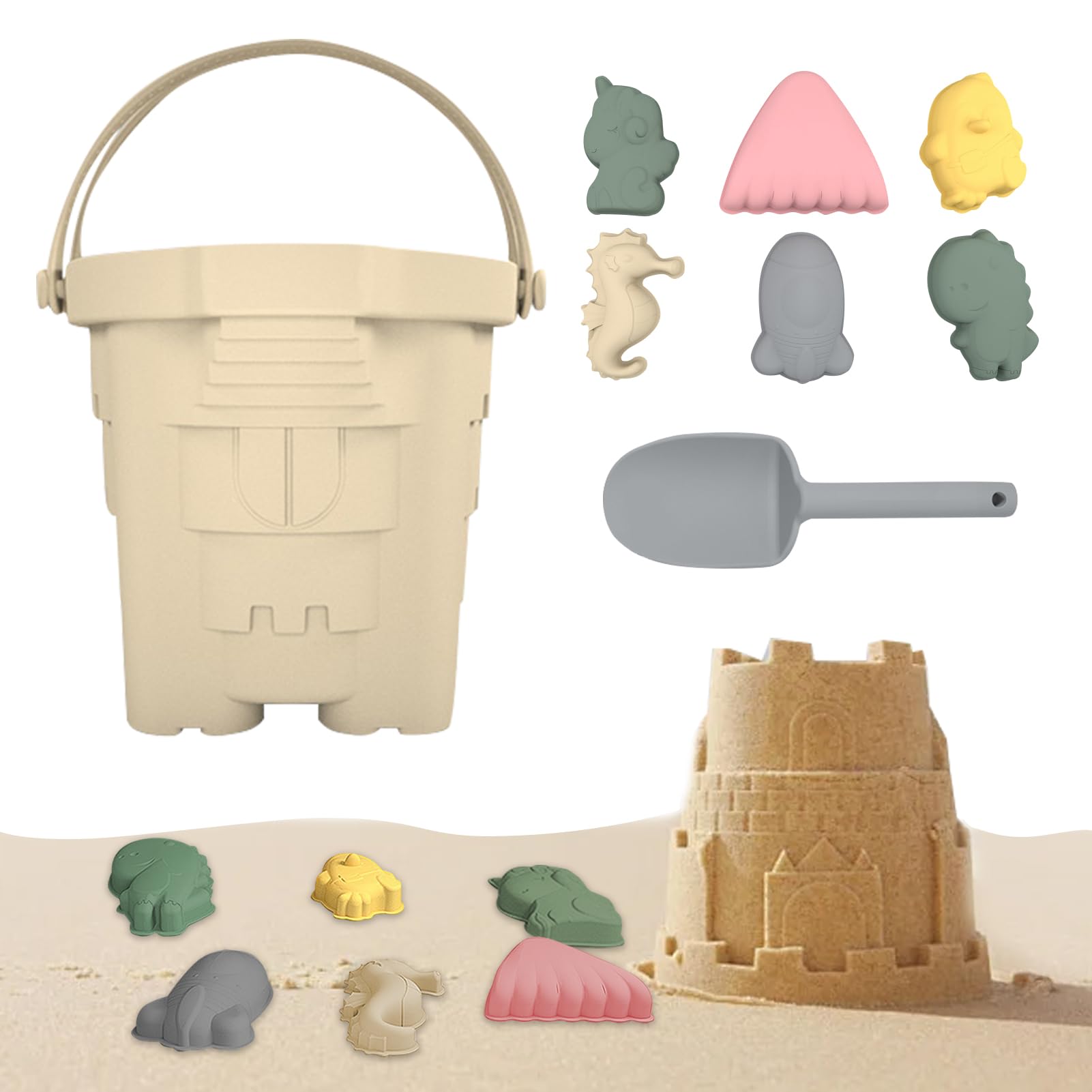 GUAHKUN Juego de juguetes de arena, juguetes de playa de silicona para niños pequeños, niñas, caja de arena, juguete con pala, moldes de arena, juguete de arena para niños a partir de 1, 2, 3, 4, 5,