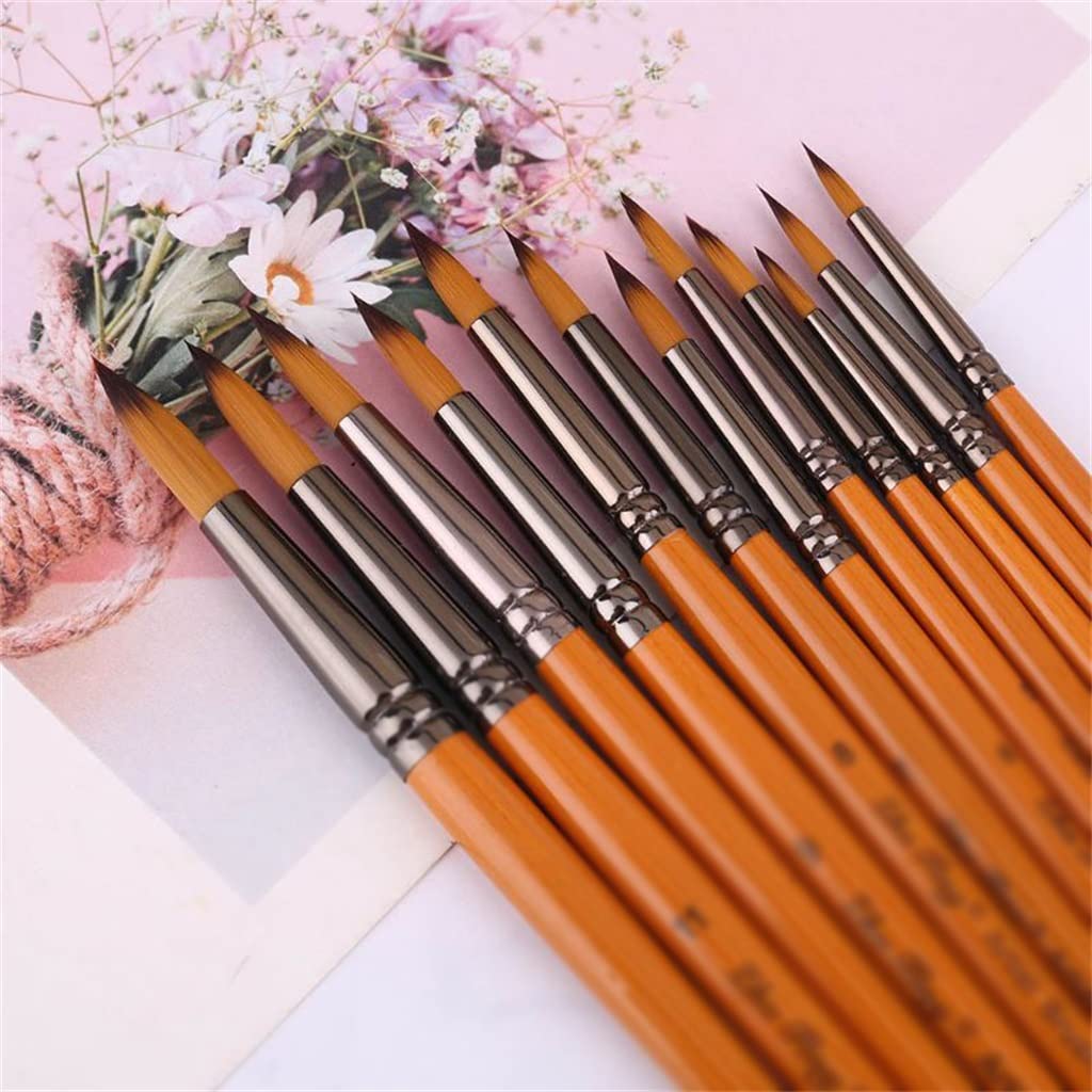 BATLAM Pinceles para Pintar con Detalles Profesionales Pinceles para Gouache de Acuarela de Nailon Profesional de 12 Piezas (Color : A, Size (A As The Picture Shows)