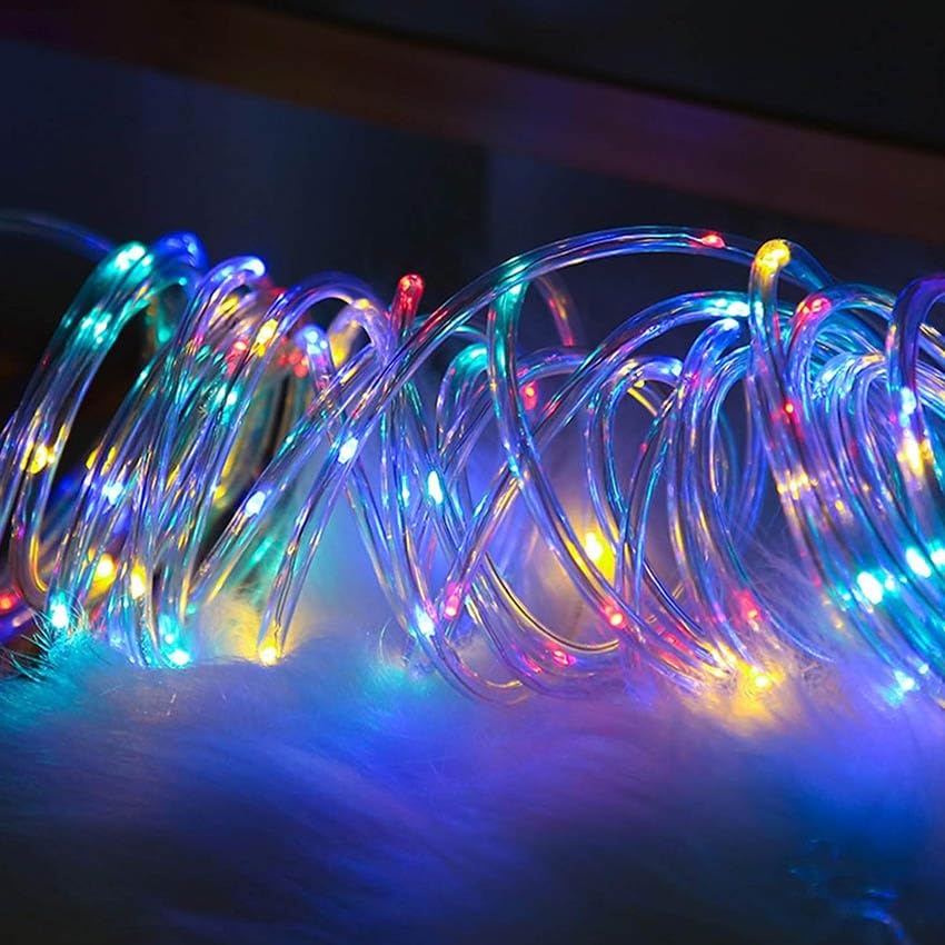 Łańcuch świetlny - rura niskiego napięcia Φ5 mm, RGBY, 5 m, IP44, 50 diod LED, 3,6 W, 220-240 V, 8 funkcji, pamięć i timer.