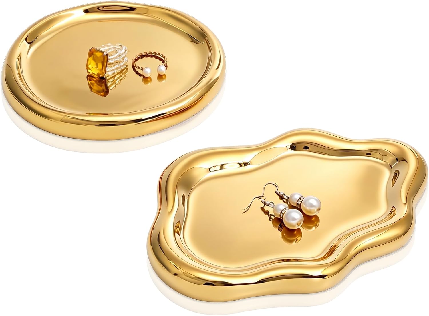 Patelai 2 Pcs Ceramic Jewelry Tray, Cloud Trinket Dish for Women Gold