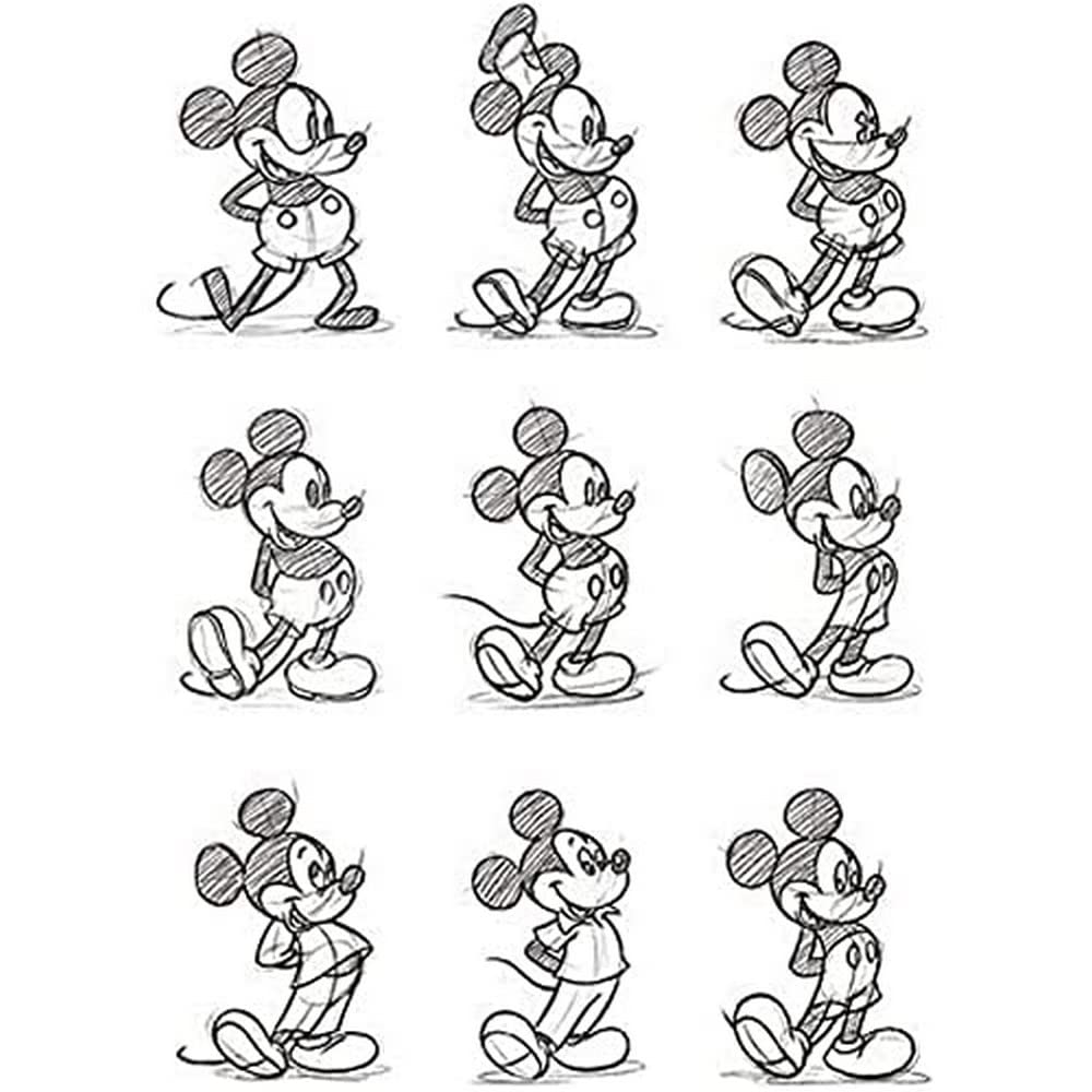 Mickey Mouse "Sketched Multi" Canvas Print, Cotton, Multi-Colour, 3.20 x 40.00 x 50.00 cm