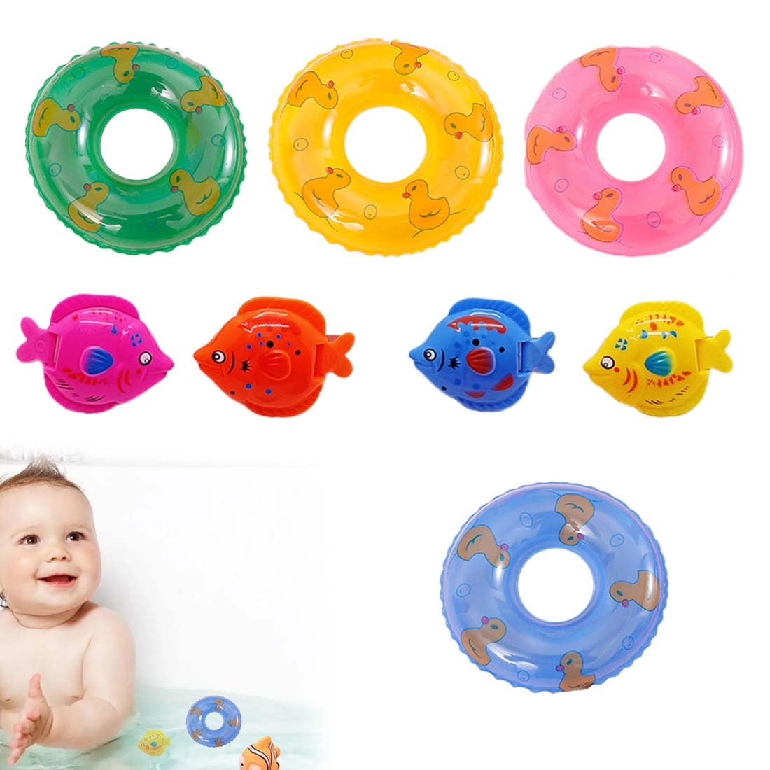 uguetes de baño, Juguetes bañO Bebe, Juego de Pesca,4 Mini Anillos de natación + 4 Peces pequeños Nadadores, Juguetes Agua, Juguete bañO Bebe, Regalos para NiñOs de 1 2 3 4 5 AñOs