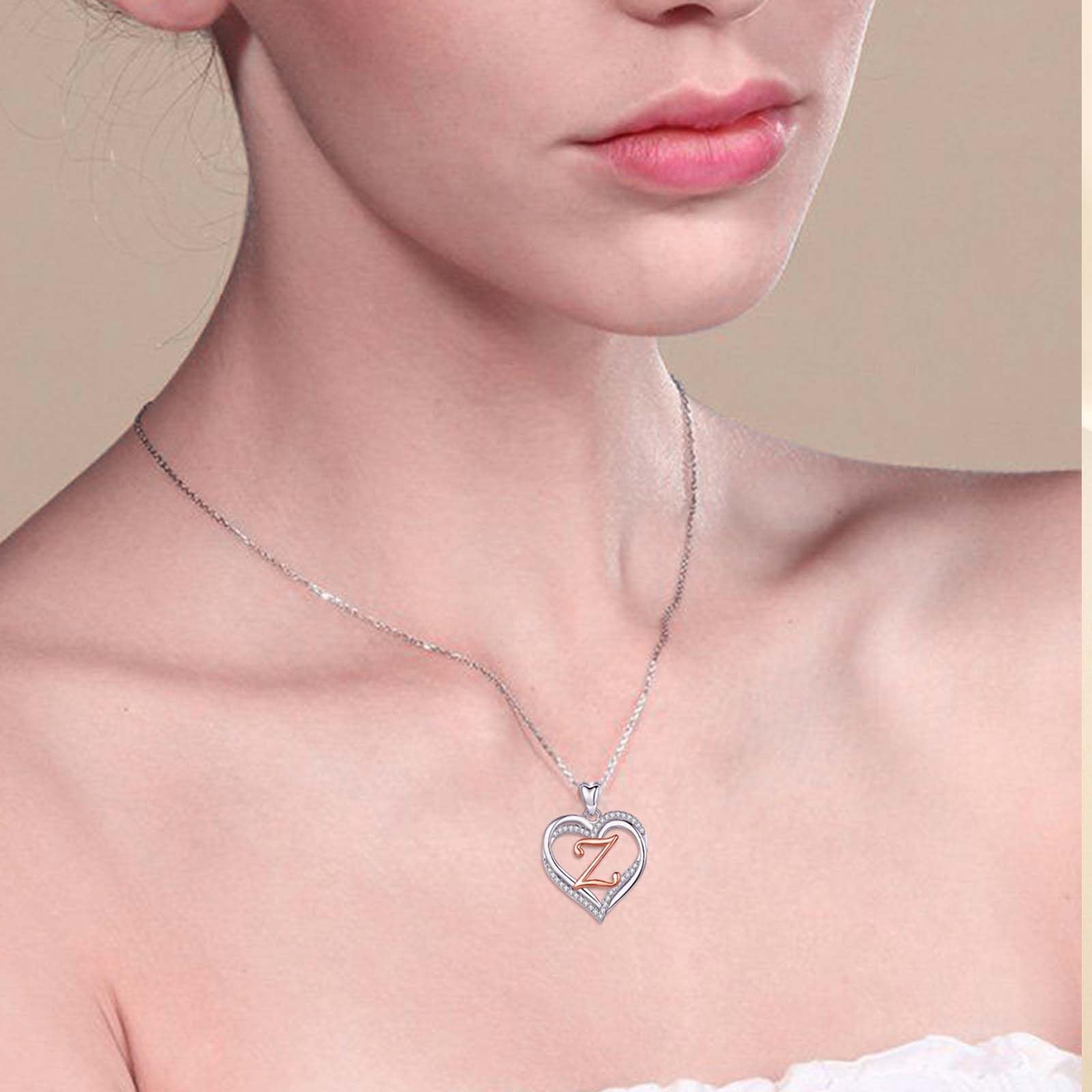 INFUSEU Collana con Ciondolo Cuore Lettera A-Z Alfabeto Capitale Gioielli Doppio Cuore Iniziale Senza Collo Cubic Zirconia CZ Regalo Donna Romantici, Catena da 20 Pollici